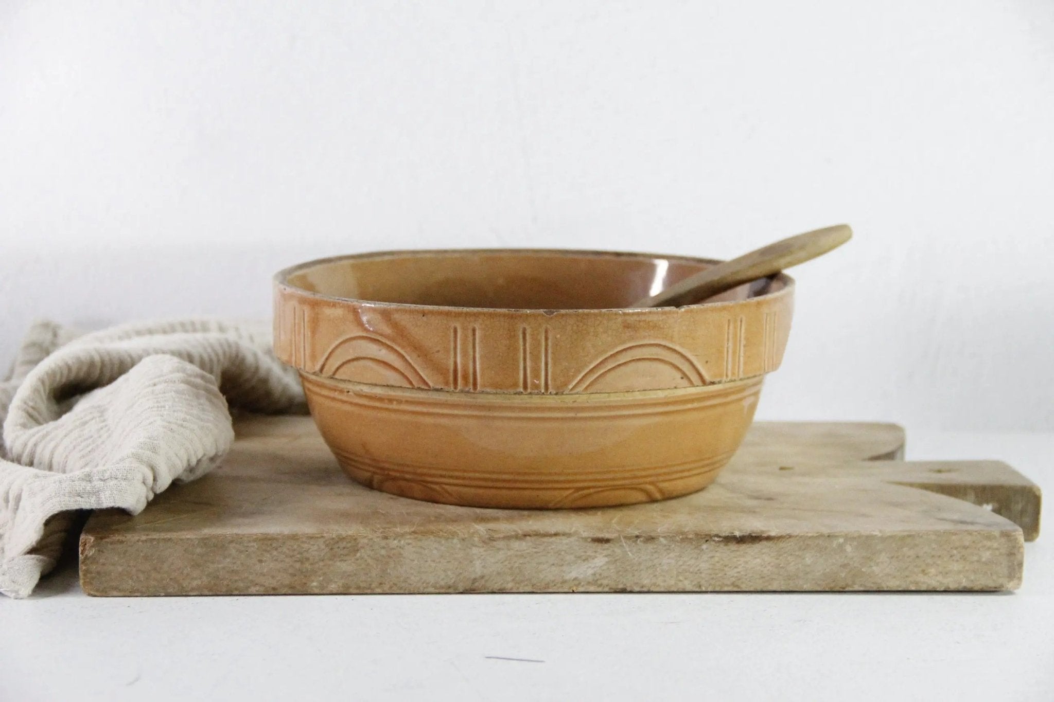 Antique Crock Bowl | Pumpkin Stoneware Mixing Bowl - Debra Hall Lifestyle