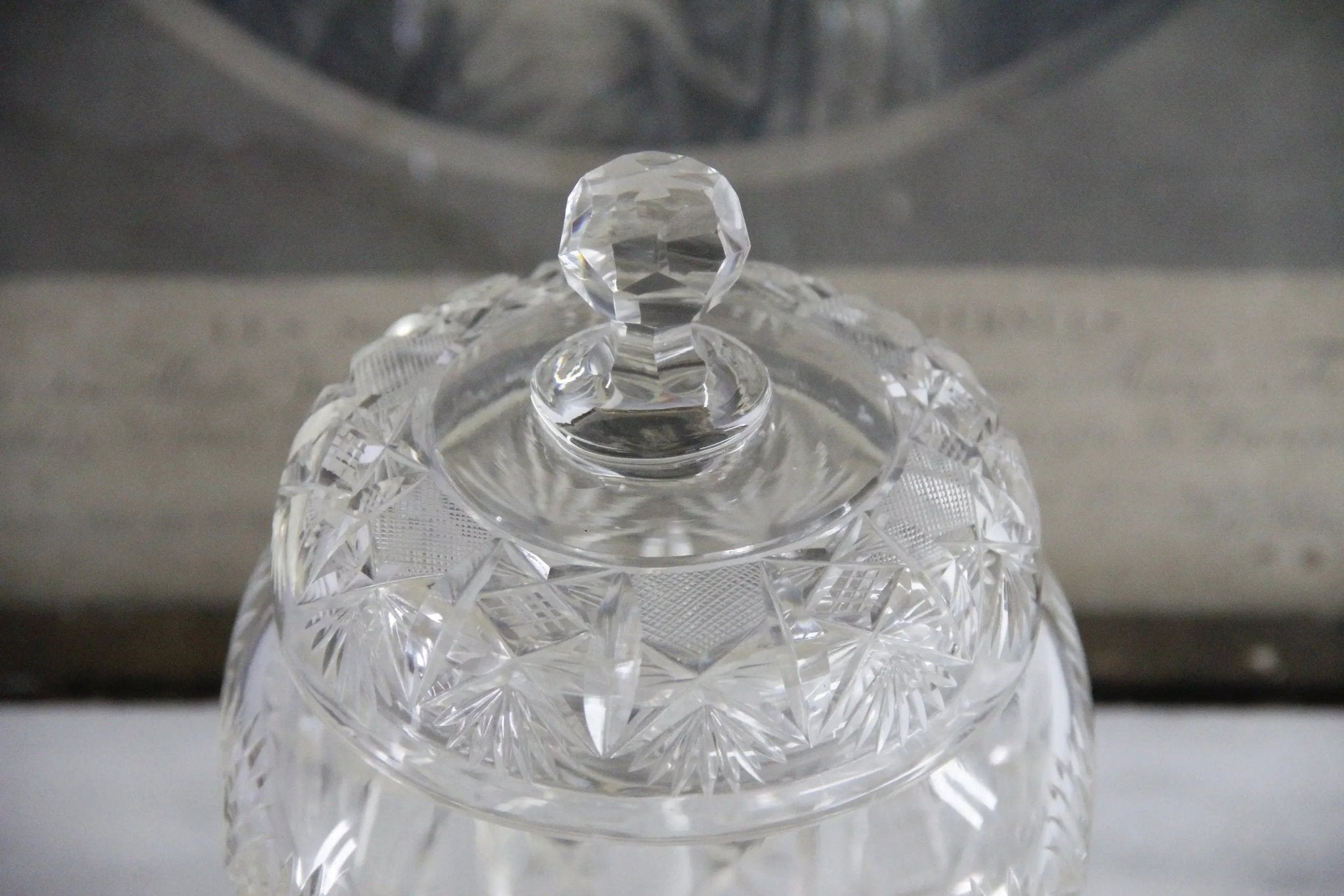 Antique Cut Crystal Biscuit Jar | Lidded Storage Vessel - Debra Hall Lifestyle