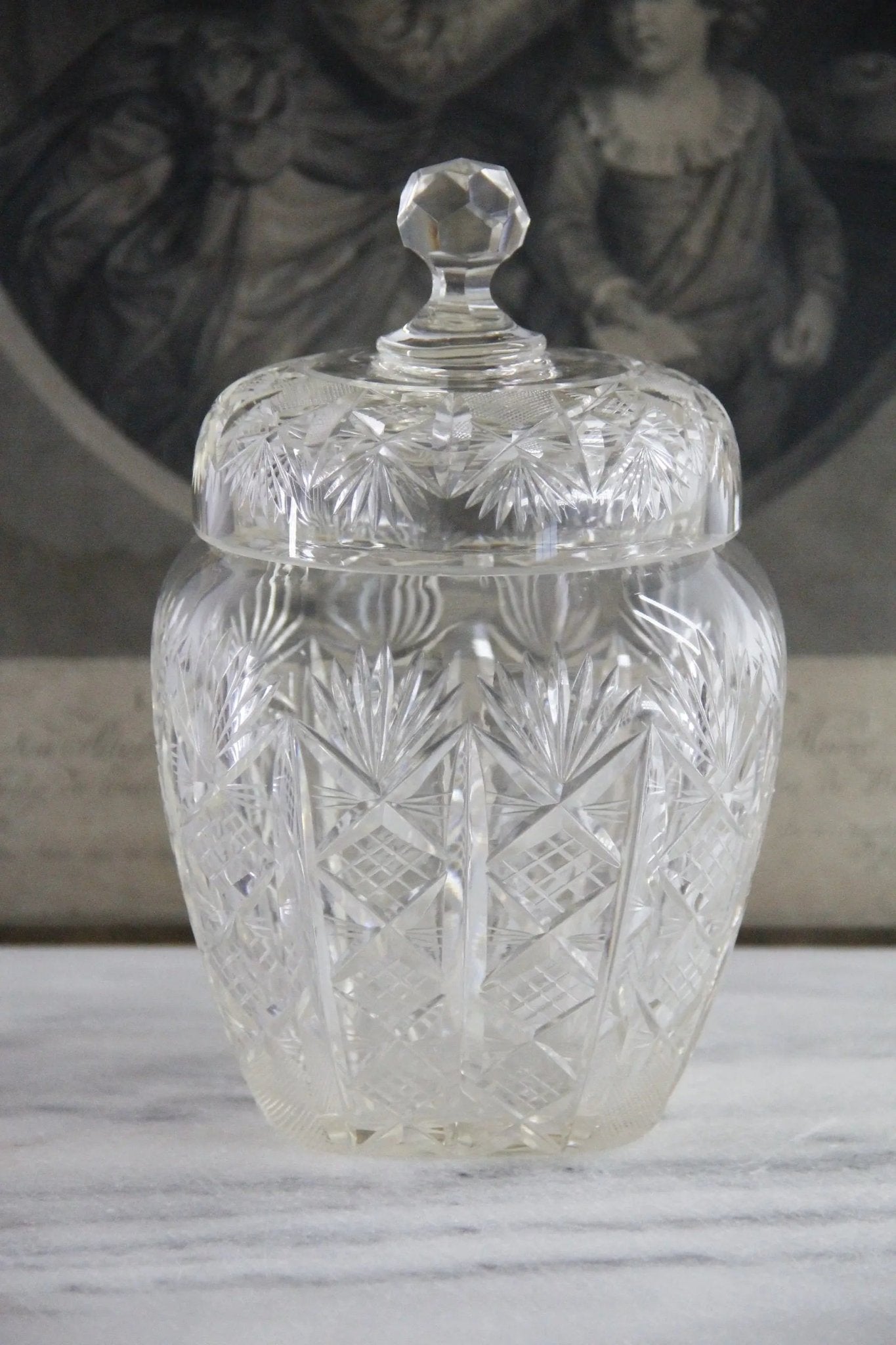 Antique Cut Crystal Biscuit Jar | Lidded Storage Vessel - Debra Hall Lifestyle