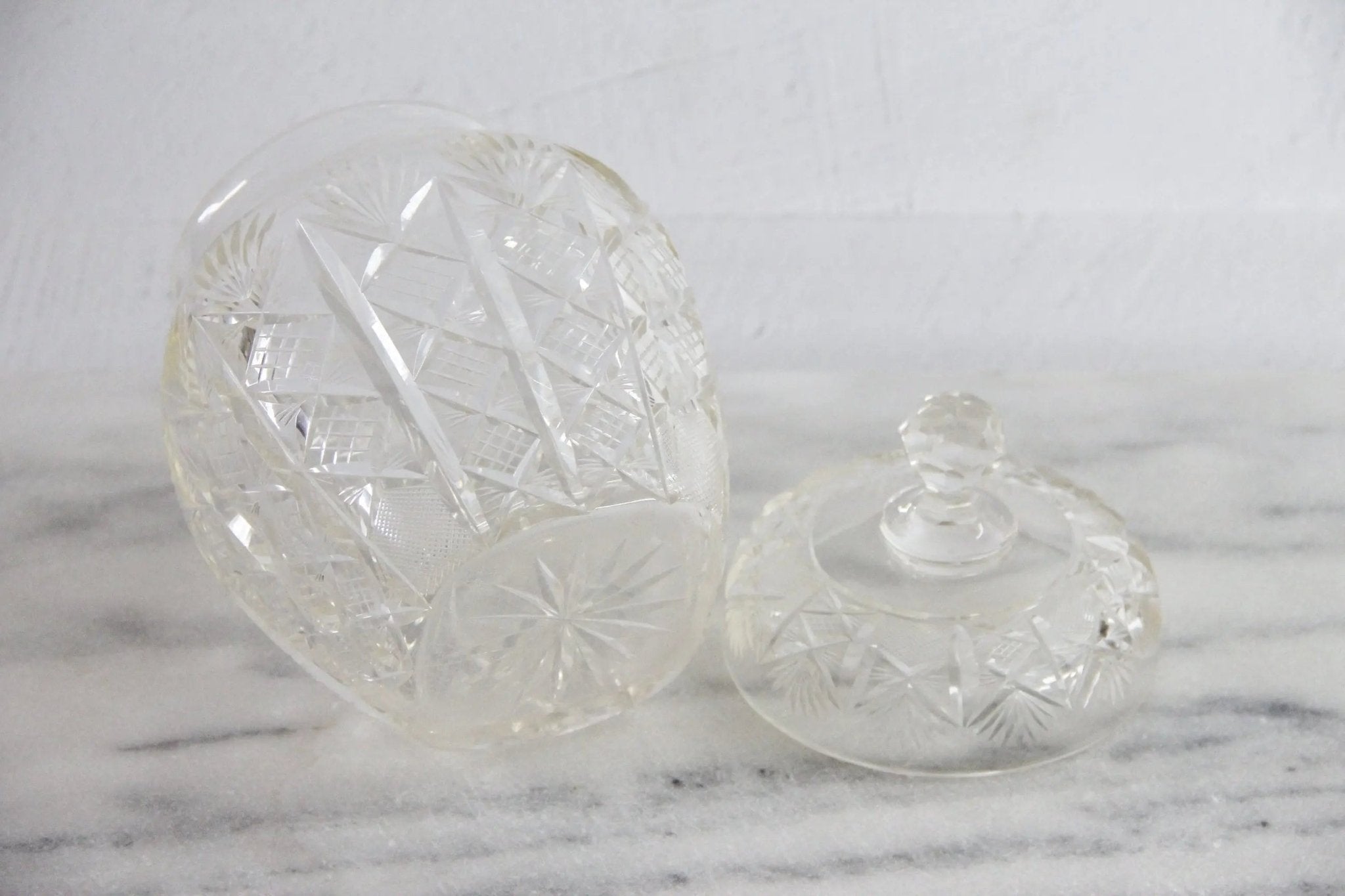 Antique Cut Crystal Biscuit Jar | Lidded Storage Vessel - Debra Hall Lifestyle