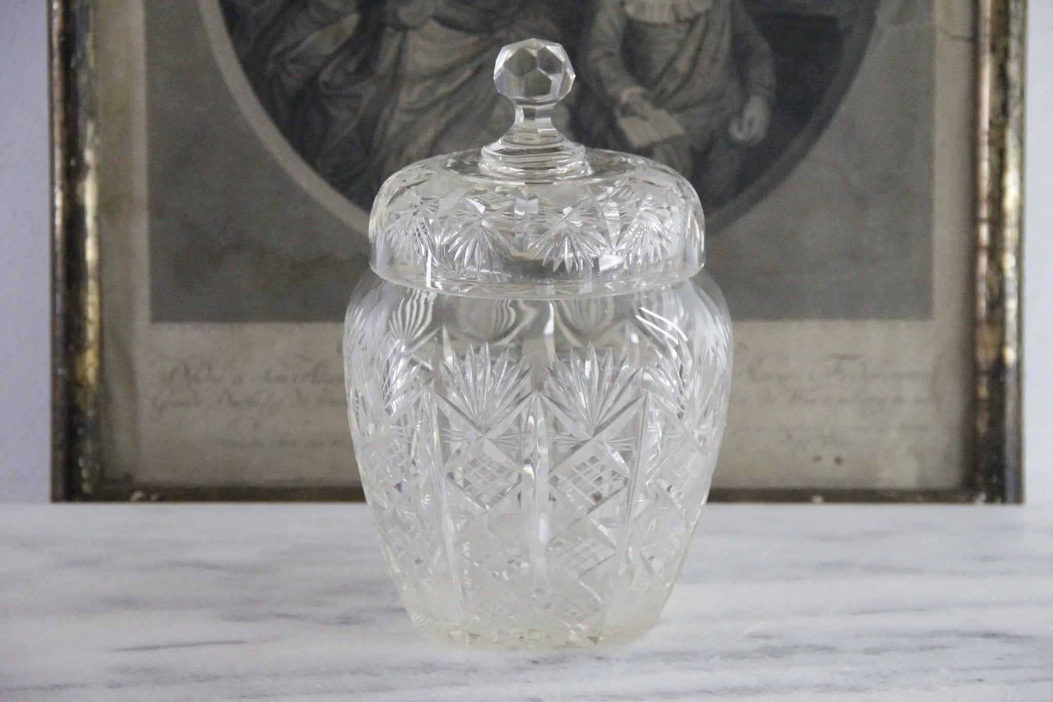 Antique Cut Crystal Biscuit Jar | Lidded Storage Vessel - Debra Hall Lifestyle
