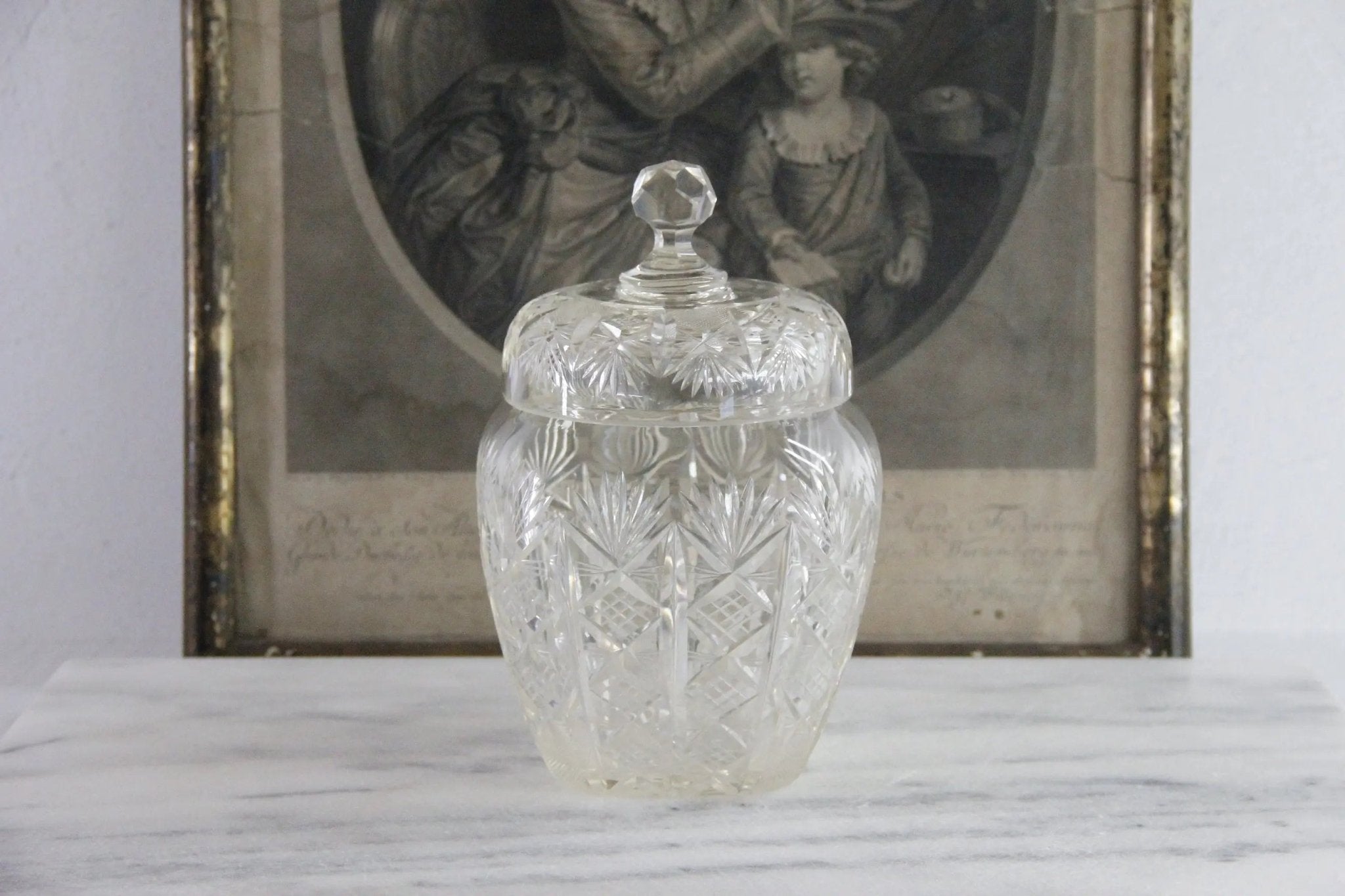 Antique Cut Crystal Biscuit Jar | Lidded Storage Vessel - Debra Hall Lifestyle