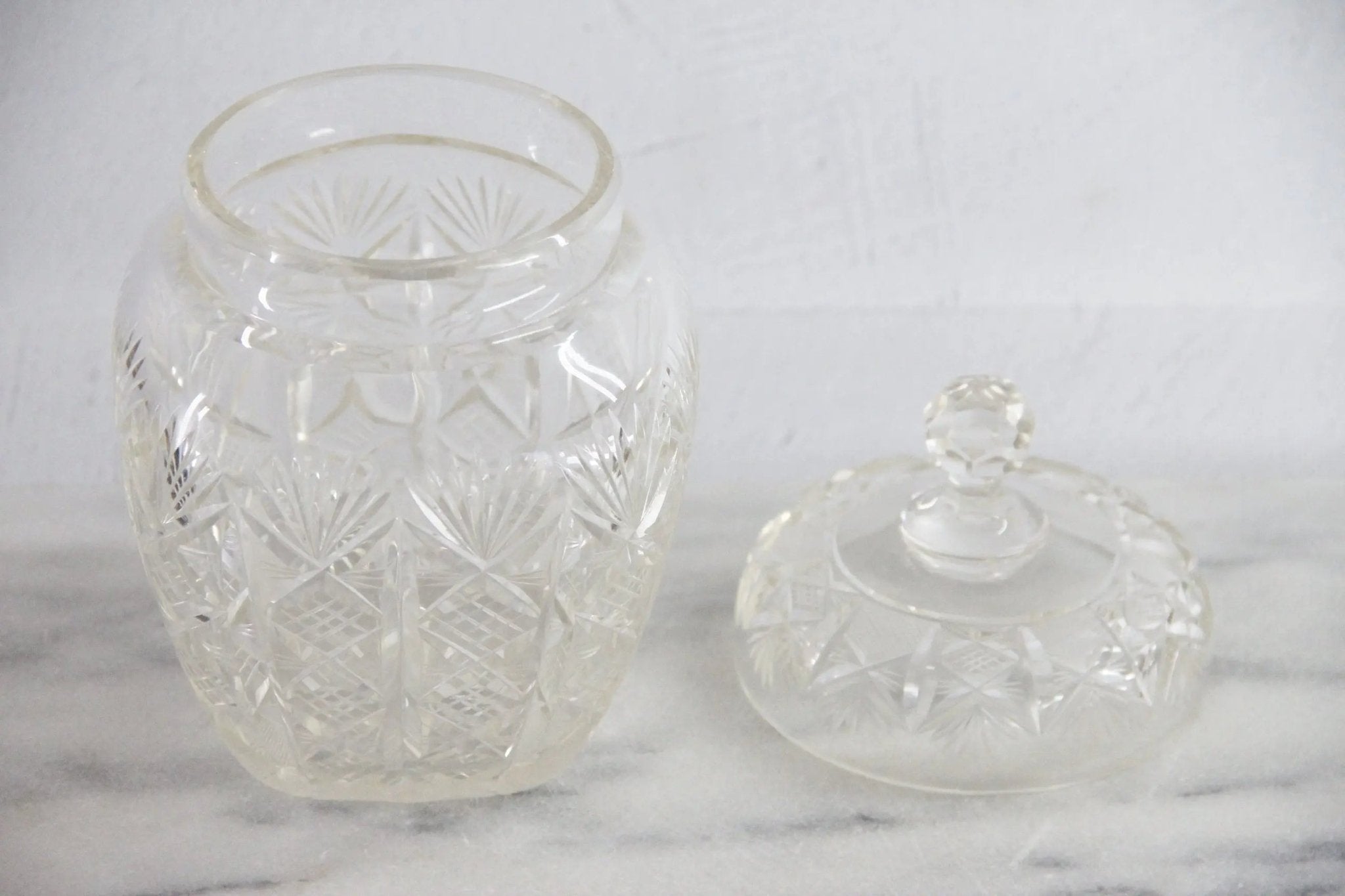 Antique Cut Crystal Biscuit Jar | Lidded Storage Vessel - Debra Hall Lifestyle