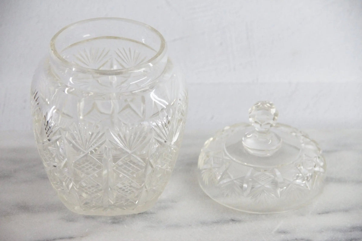 Antique Cut Crystal Biscuit Jar | Lidded Storage Vessel - Debra Hall Lifestyle