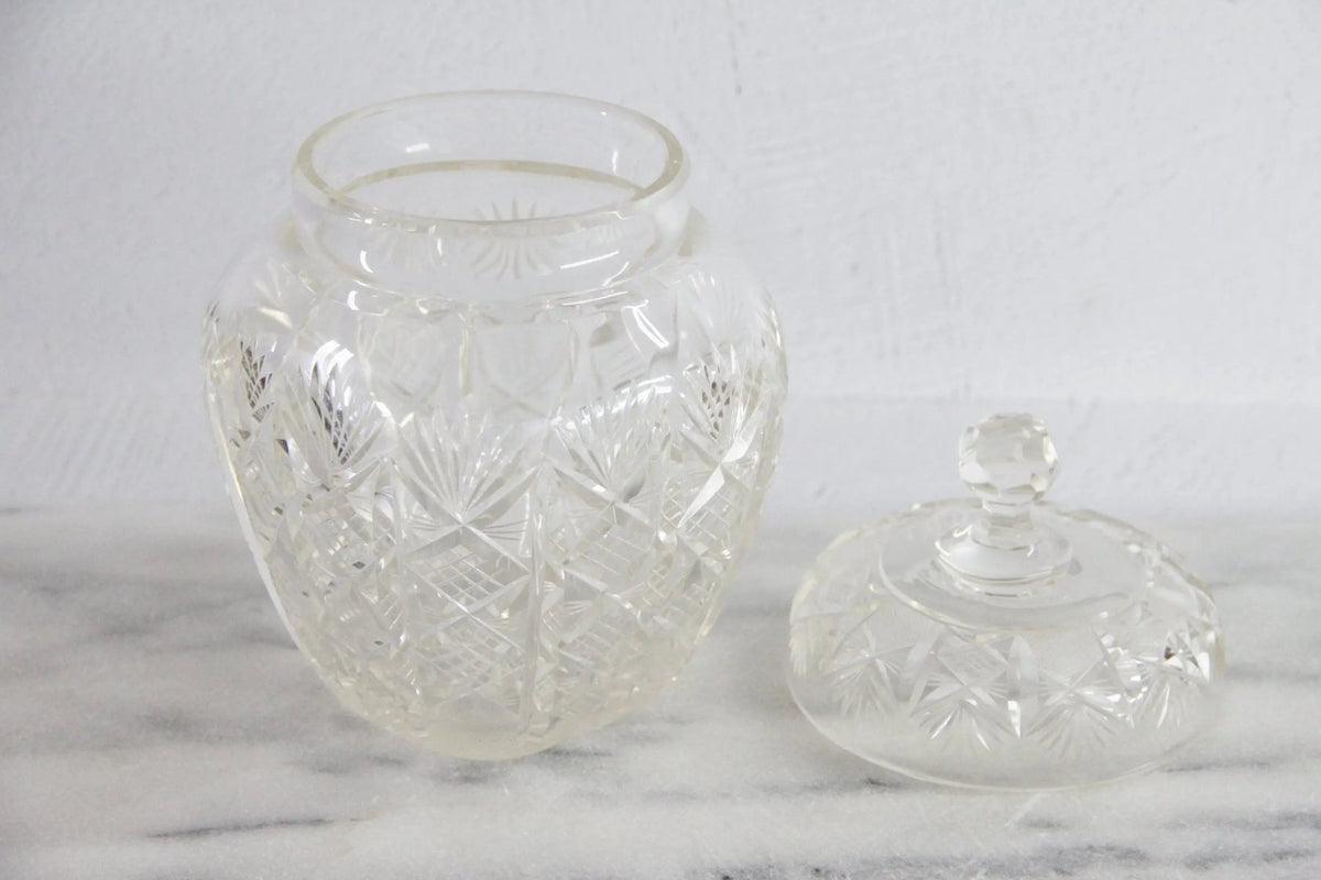 Antique Cut Crystal Biscuit Jar | Lidded Storage Vessel - Debra Hall Lifestyle