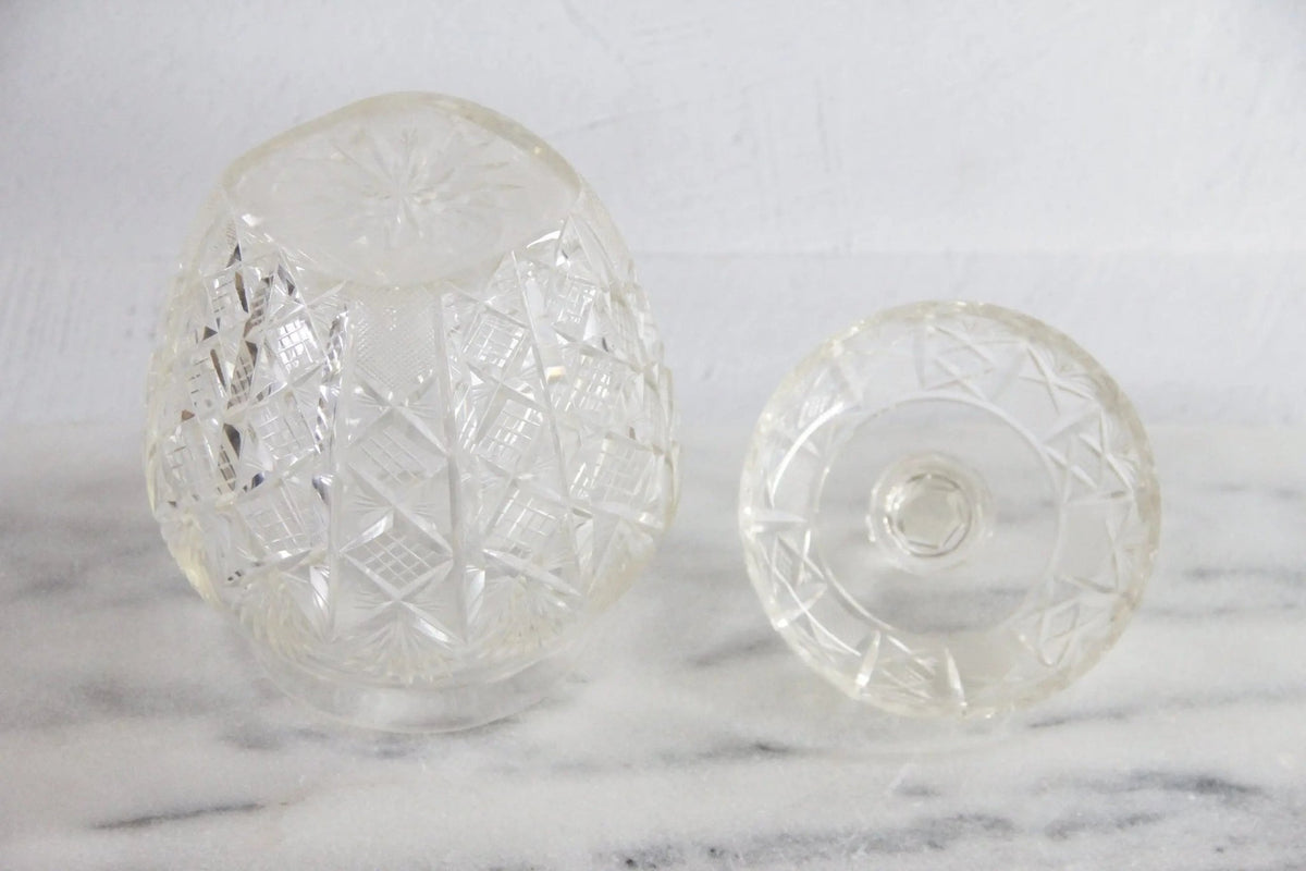Antique Cut Crystal Biscuit Jar | Lidded Storage Vessel - Debra Hall Lifestyle