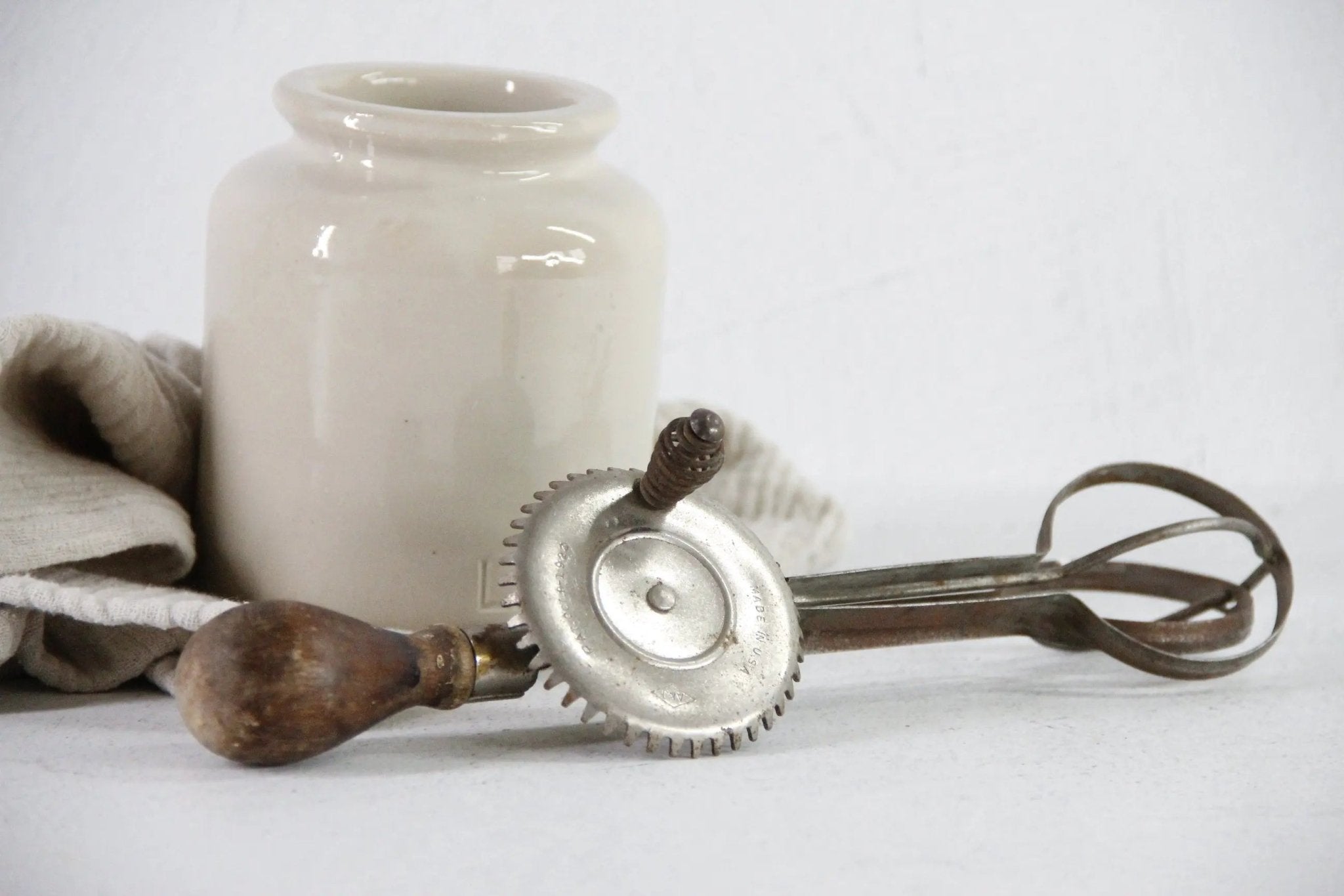 Antique Egg Beater | Farmhouse Kitchen Hand Mixer - Debra Hall Lifestyle