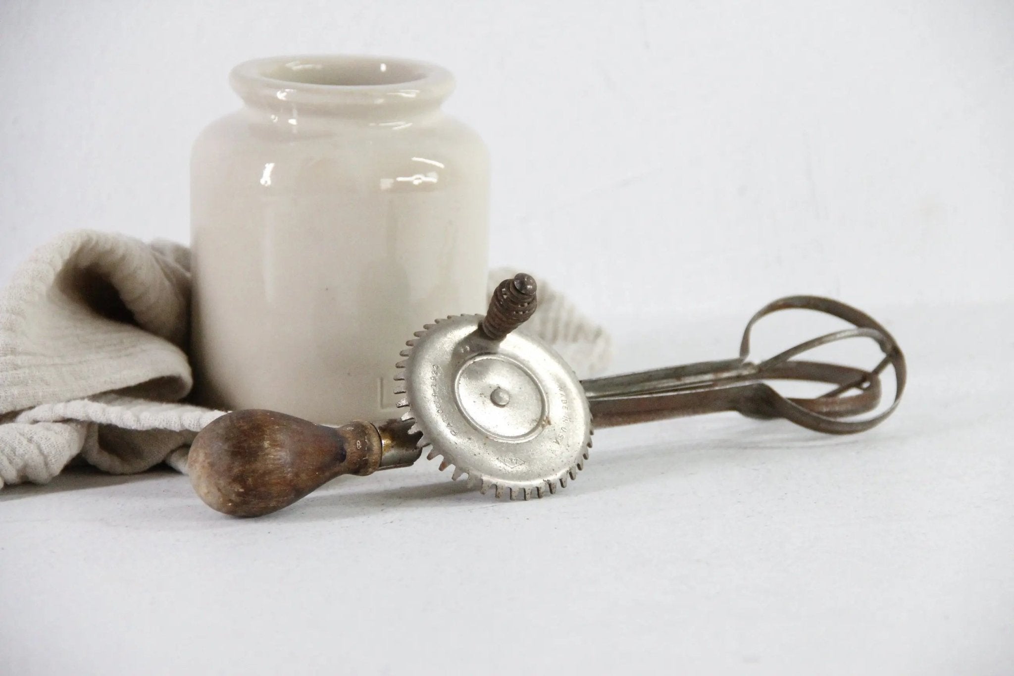 Antique Egg Beater | Farmhouse Kitchen Hand Mixer - Debra Hall Lifestyle