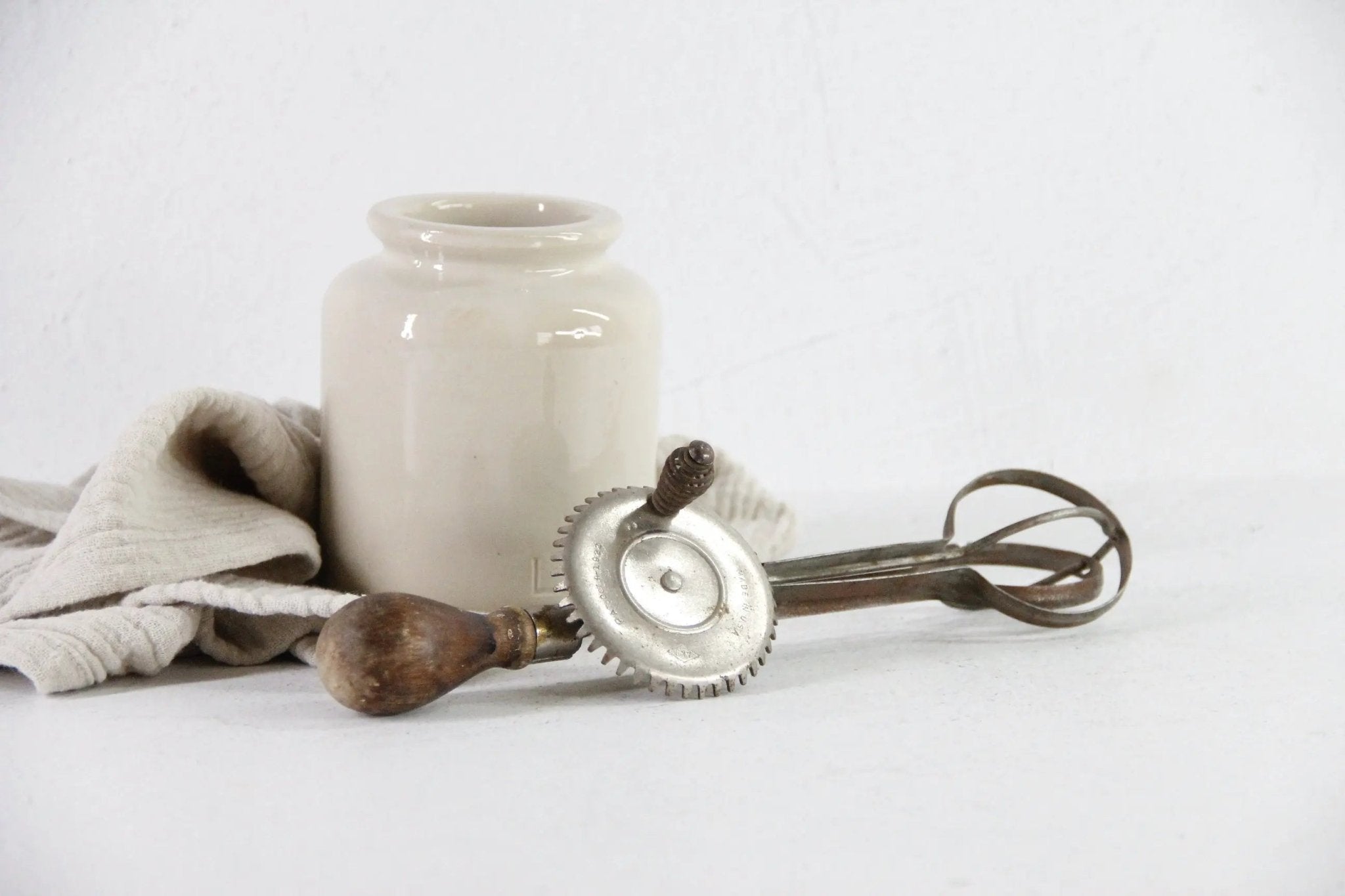 Antique Egg Beater | Farmhouse Kitchen Hand Mixer - Debra Hall Lifestyle