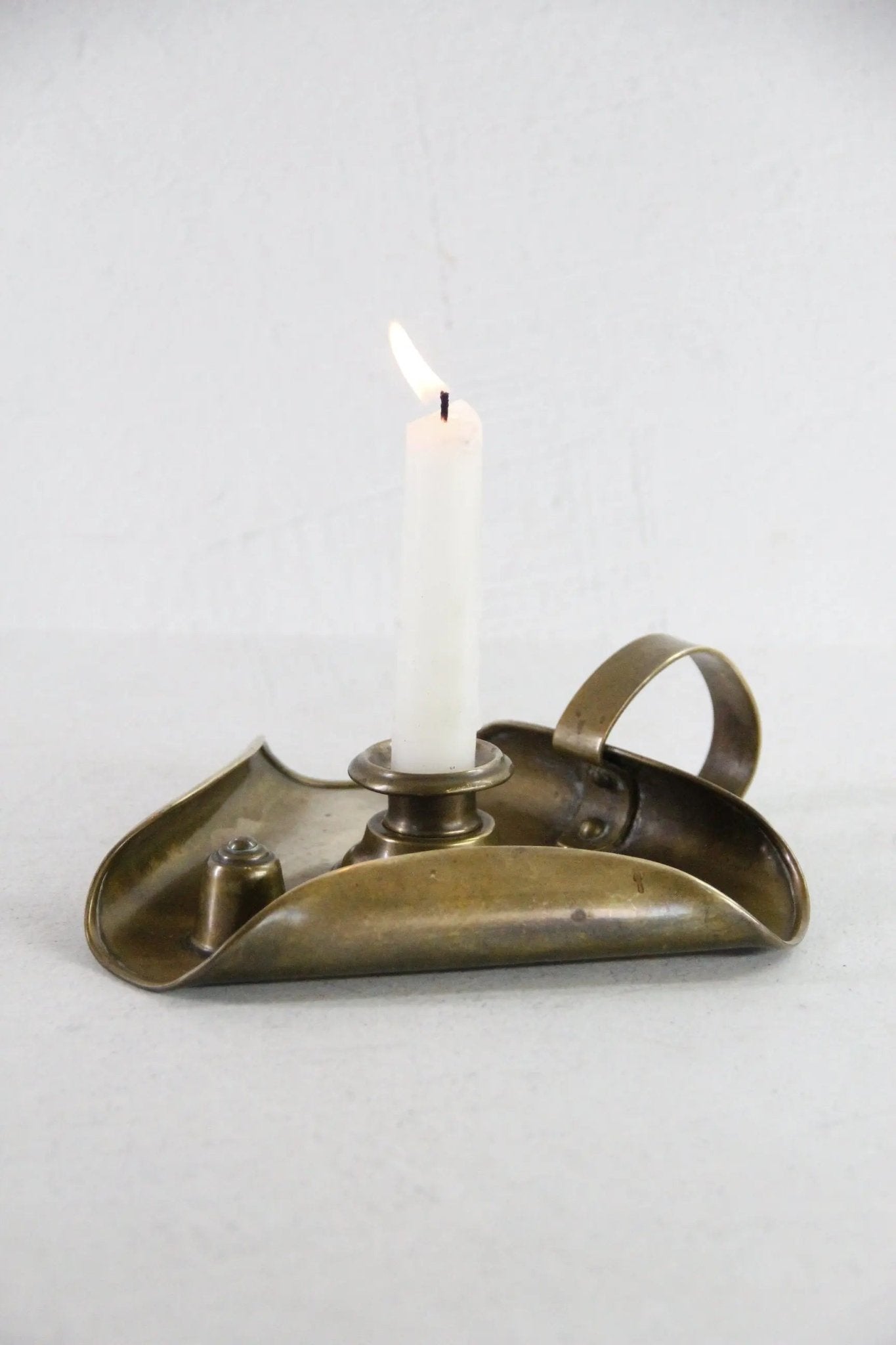 Antique English Chamberstick | 19th C. Brass Arts & Crafts Candle Holder - Debra Hall Lifestyle