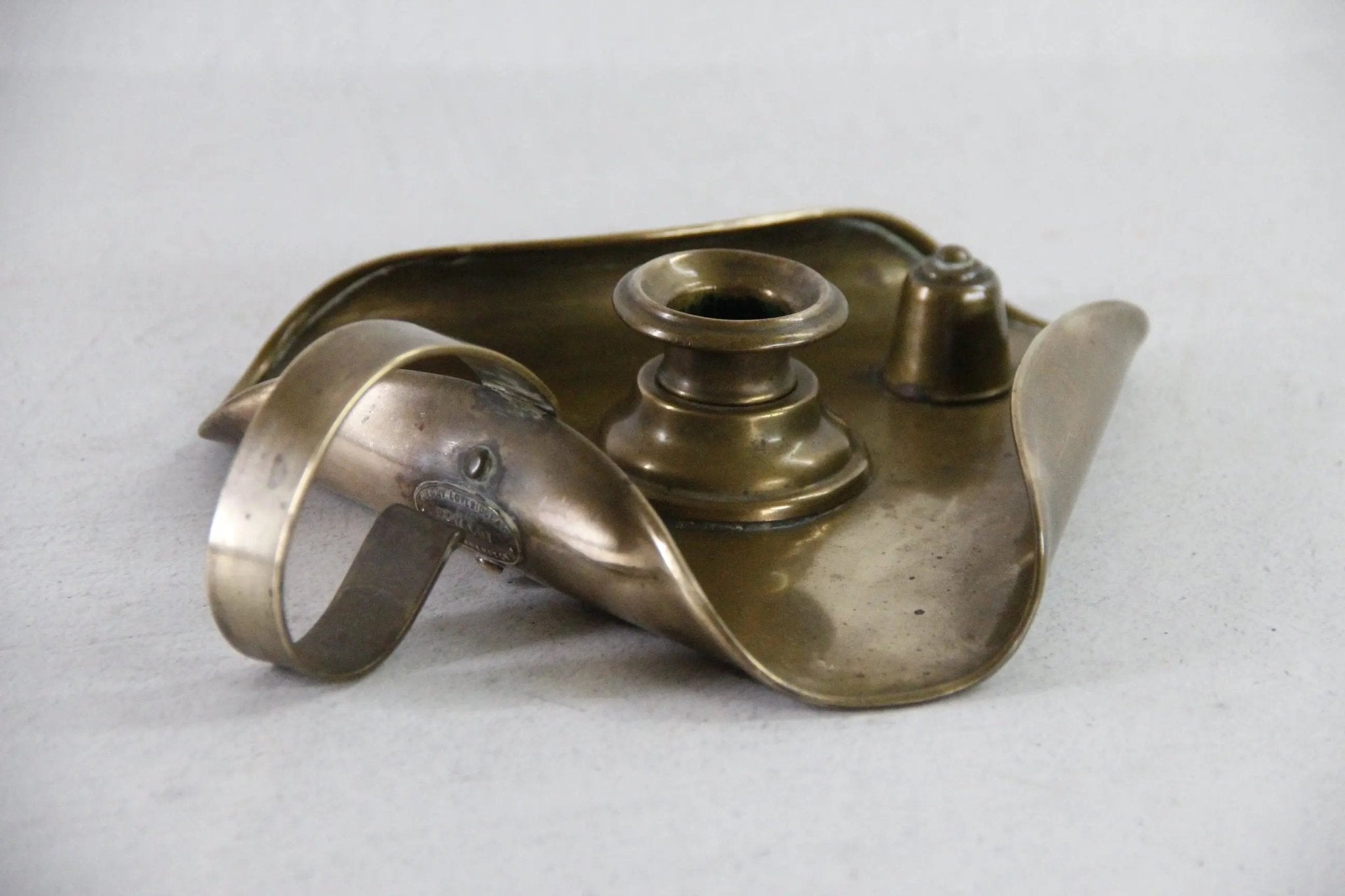 Antique English Chamberstick | 19th C. Brass Arts & Crafts Candle Holder - Debra Hall Lifestyle