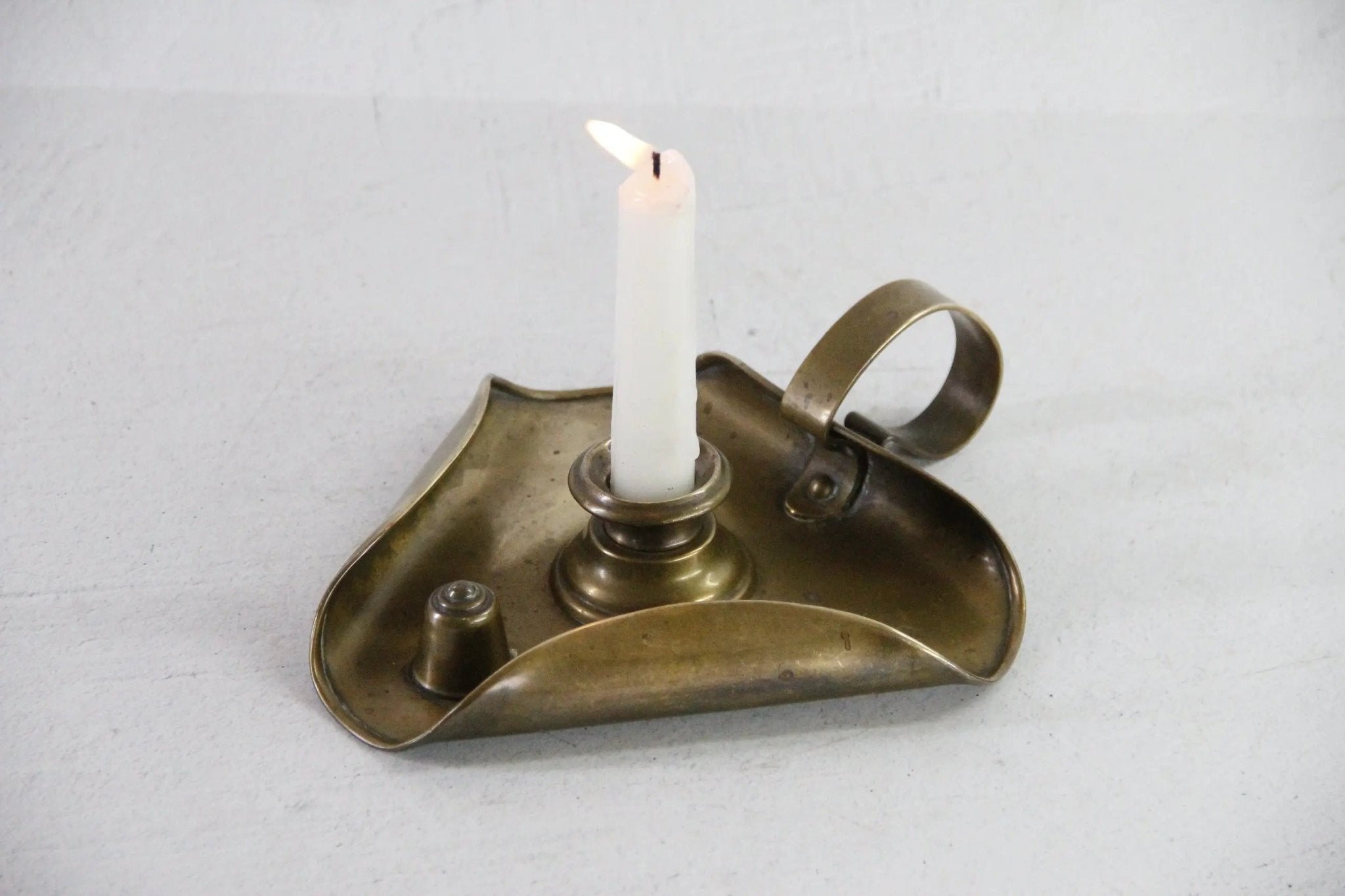 Antique English Chamberstick | 19th C. Brass Arts & Crafts Candle Holder - Debra Hall Lifestyle