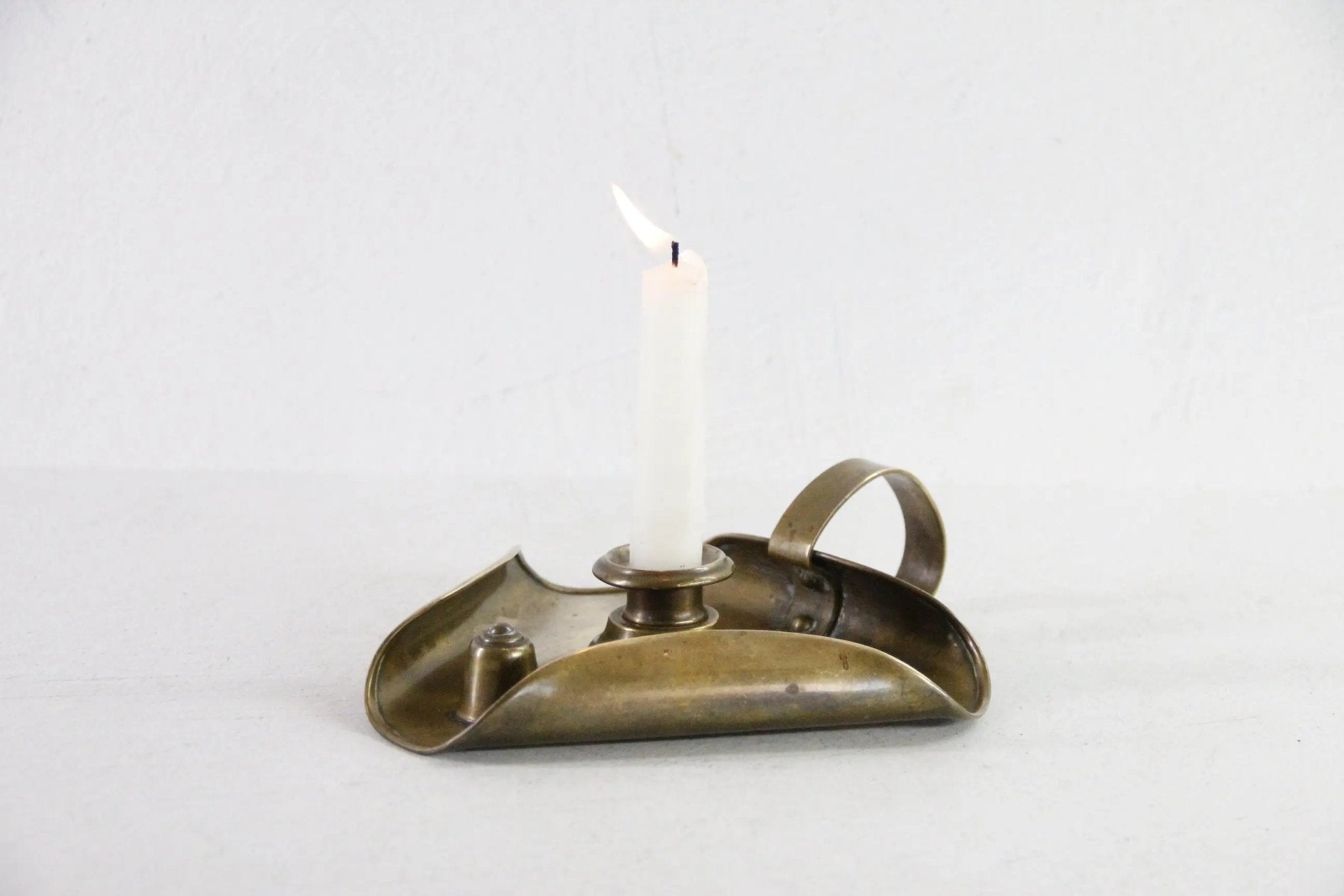 Antique English Chamberstick | 19th C. Brass Arts & Crafts Candle Holder - Debra Hall Lifestyle