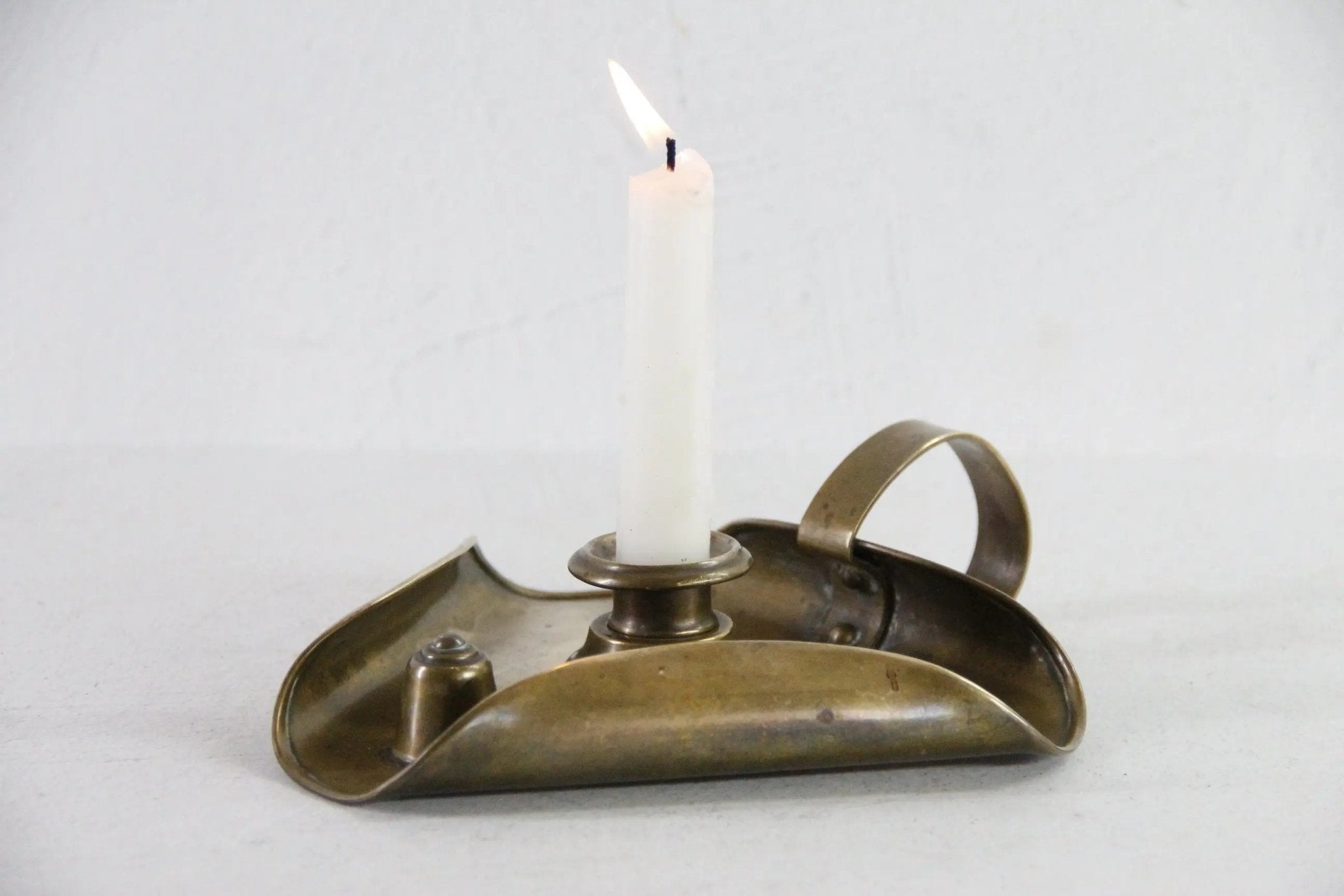 Antique English Chamberstick | 19th C. Brass Arts & Crafts Candle Holder - Debra Hall Lifestyle