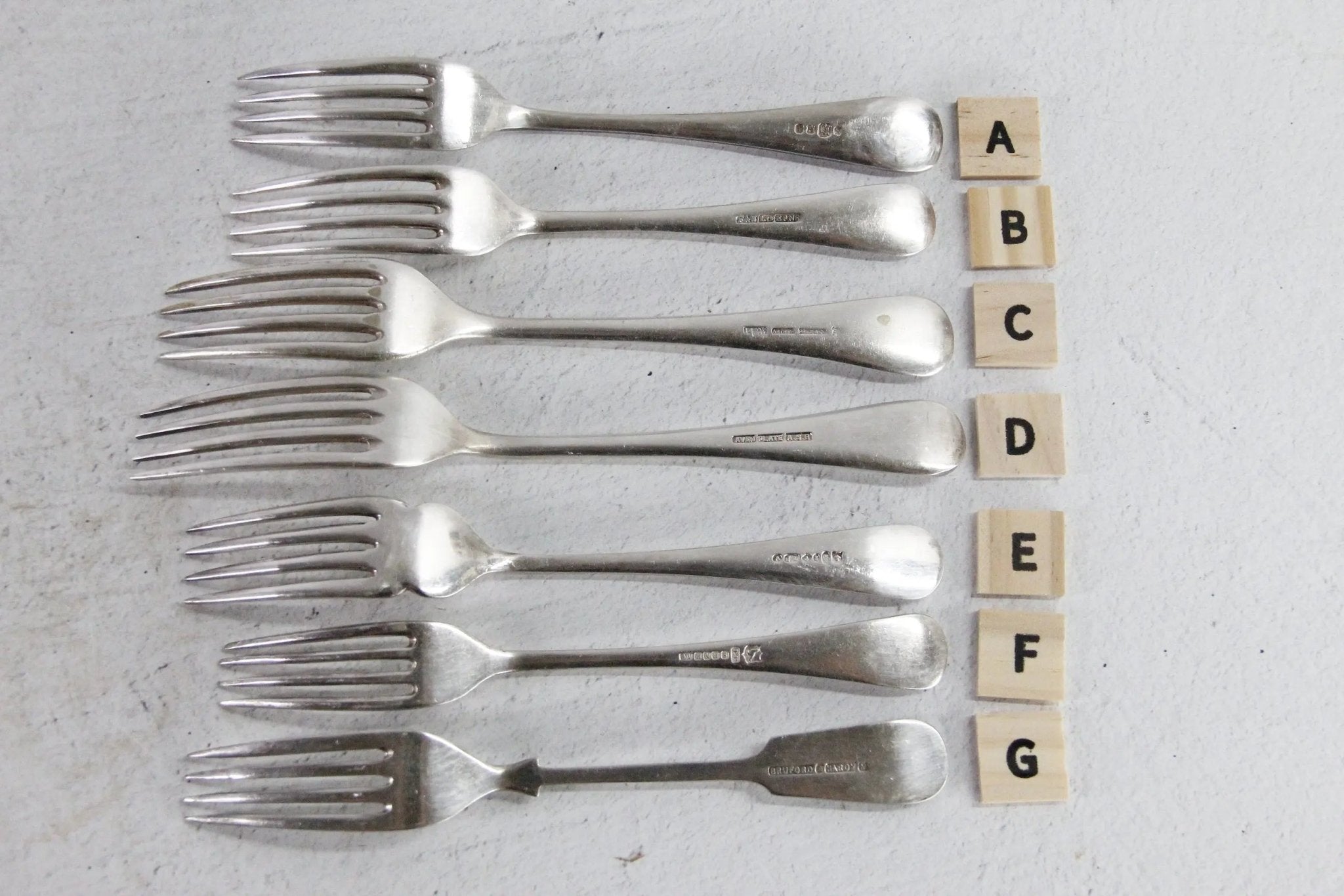 Antique English Flatware Forks Assorted Silverplate Makers - Debra Hall Lifestyle