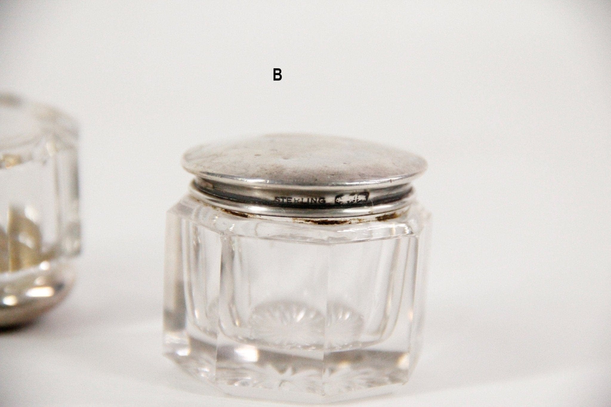 Antique English Sterling Silver Crystal Apothecary Jar | Rouge Pot decor