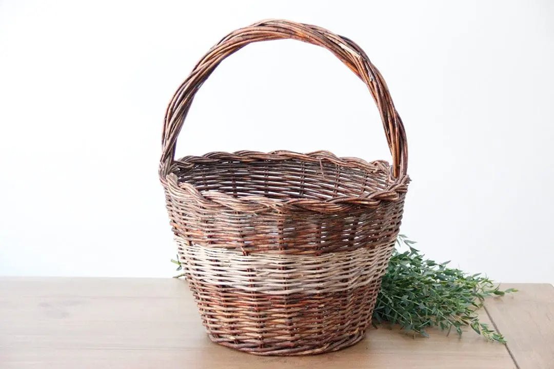 Antique French Basket | Handle Woven Two-Tone Willow - Debra Hall Lifestyle