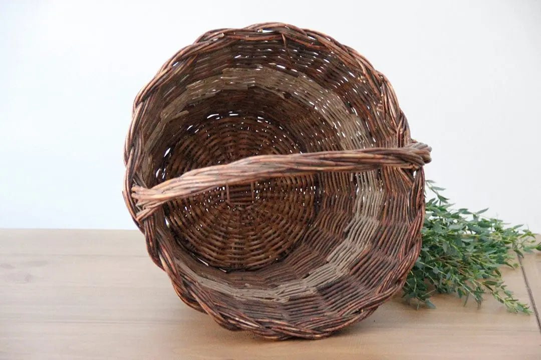 Antique French Basket | Handle Woven Two-Tone Willow - Debra Hall Lifestyle