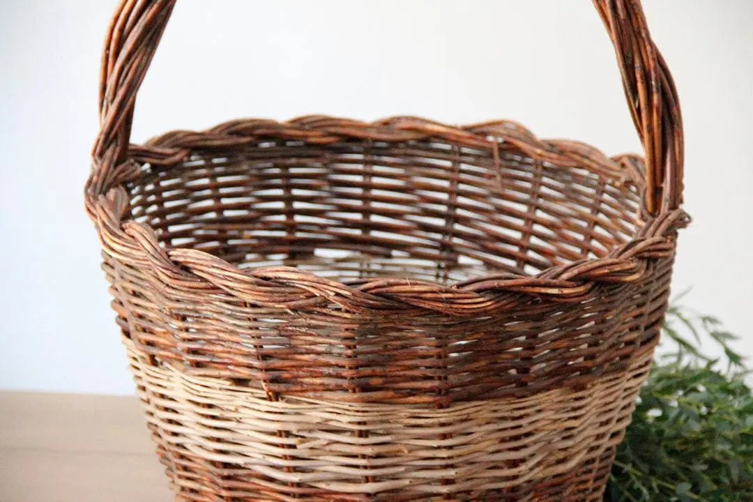 Antique French Basket | Handle Woven Two-Tone Willow - Debra Hall Lifestyle