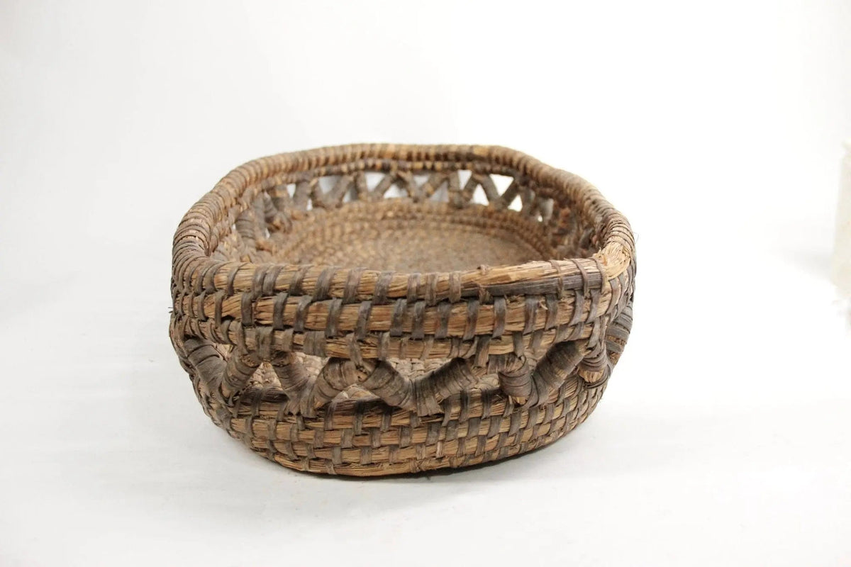 Antique French Basket | Large Woven Coiled Rye Grass Storage - Debra Hall Lifestyle