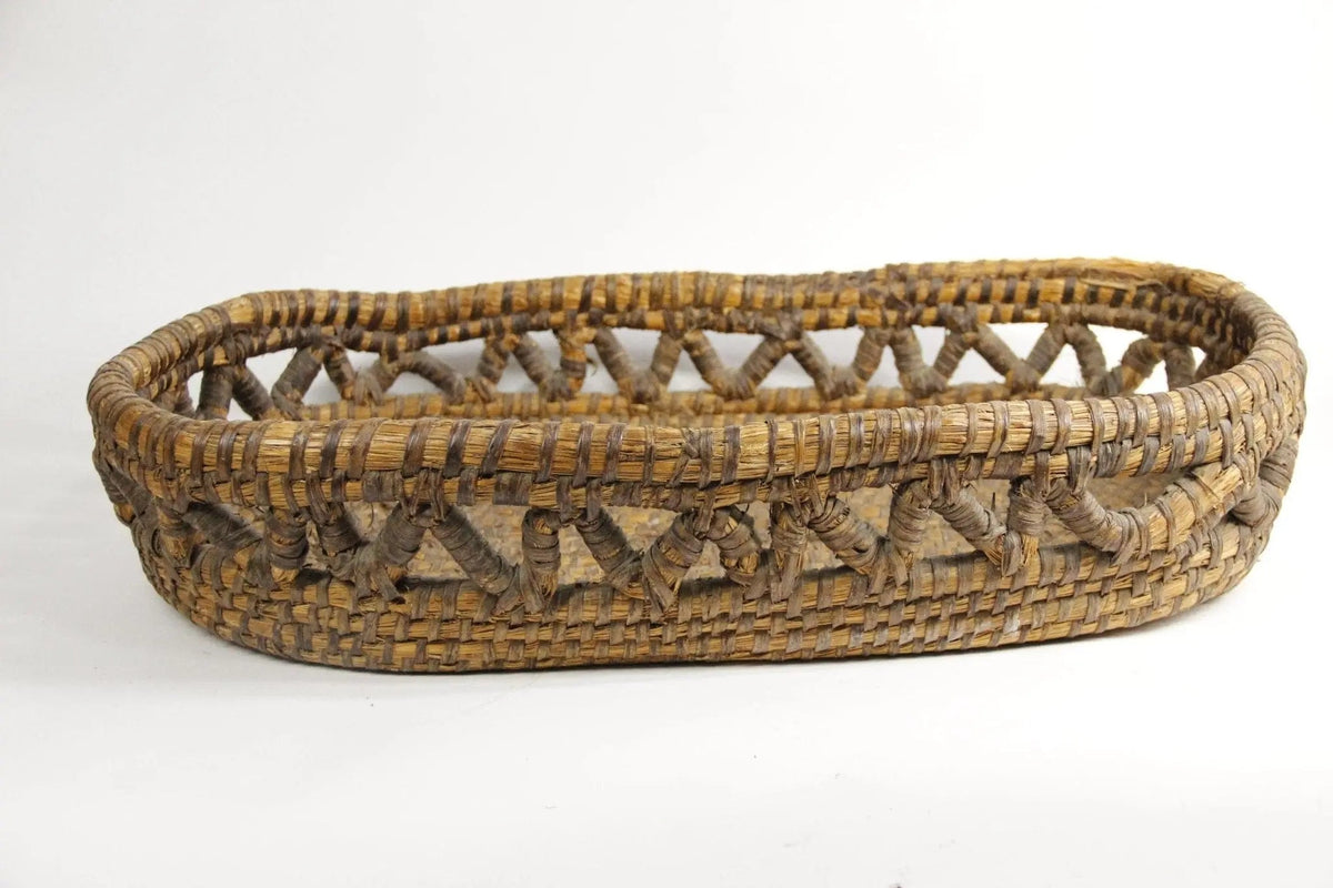 Antique French Basket | Large Woven Coiled Rye Grass Storage - Debra Hall Lifestyle