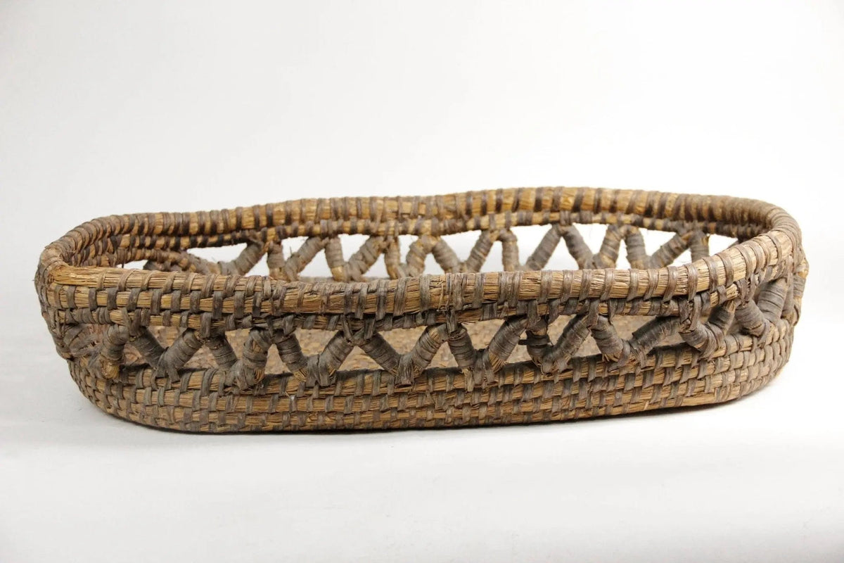 Antique French Basket | Large Woven Coiled Rye Grass Storage - Debra Hall Lifestyle