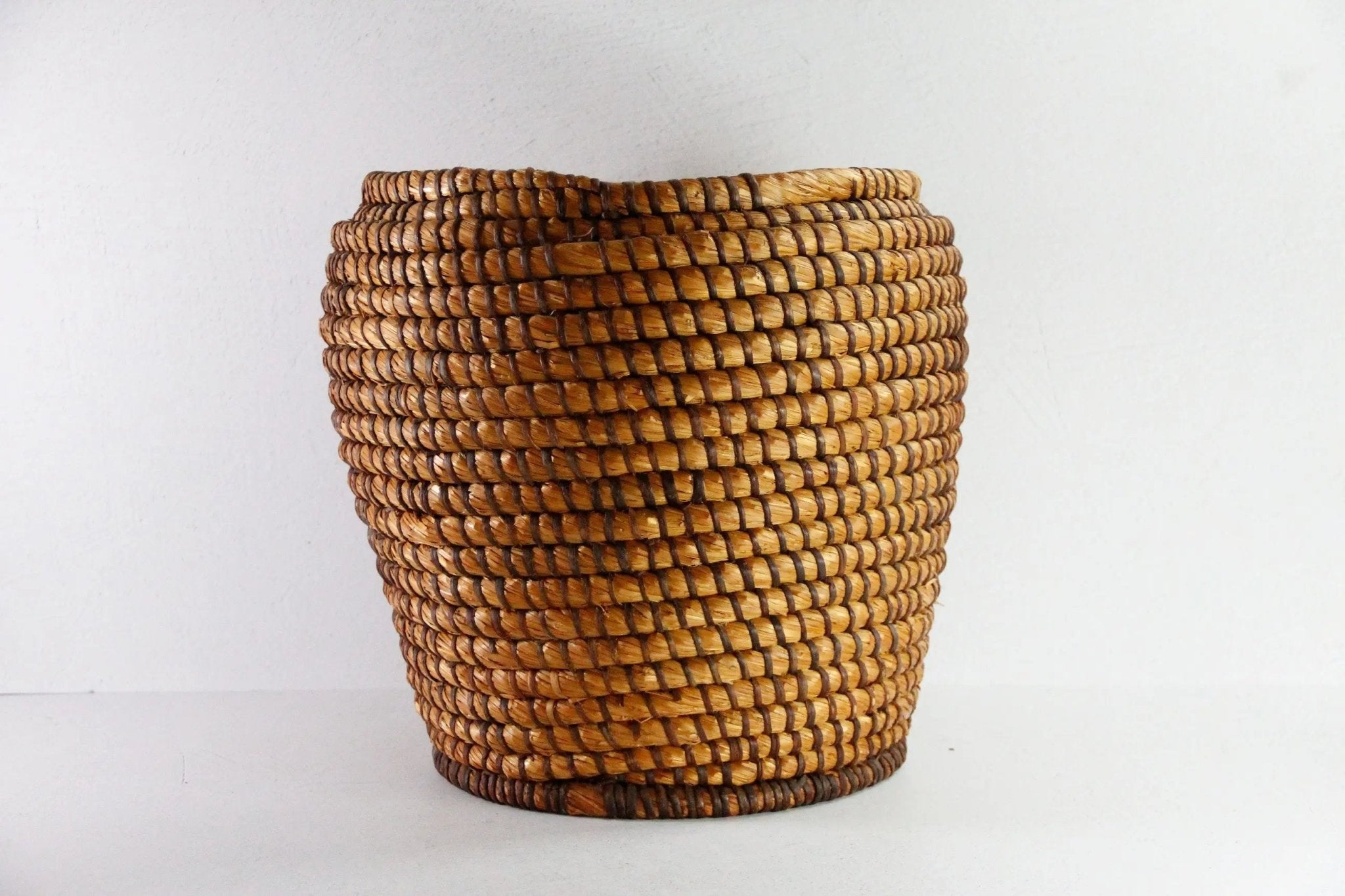 Antique French Basket | Tall Hand Coiled Rye Grain Basket - Debra Hall Lifestyle