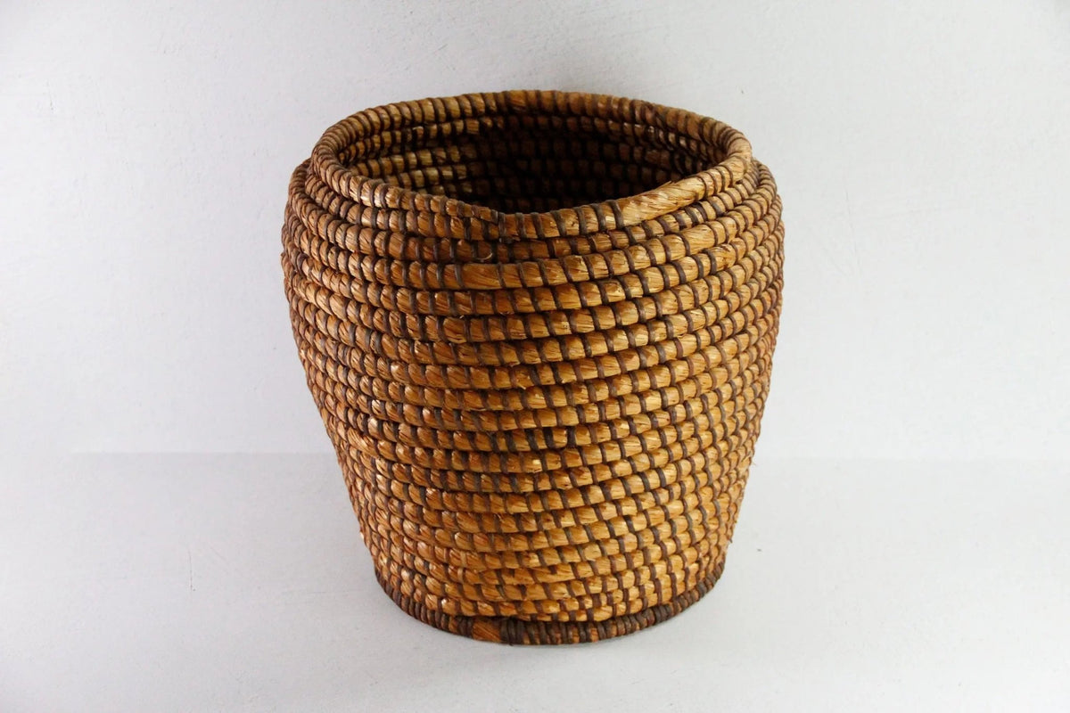 Antique French Basket | Tall Hand Coiled Rye Grain Basket - Debra Hall Lifestyle