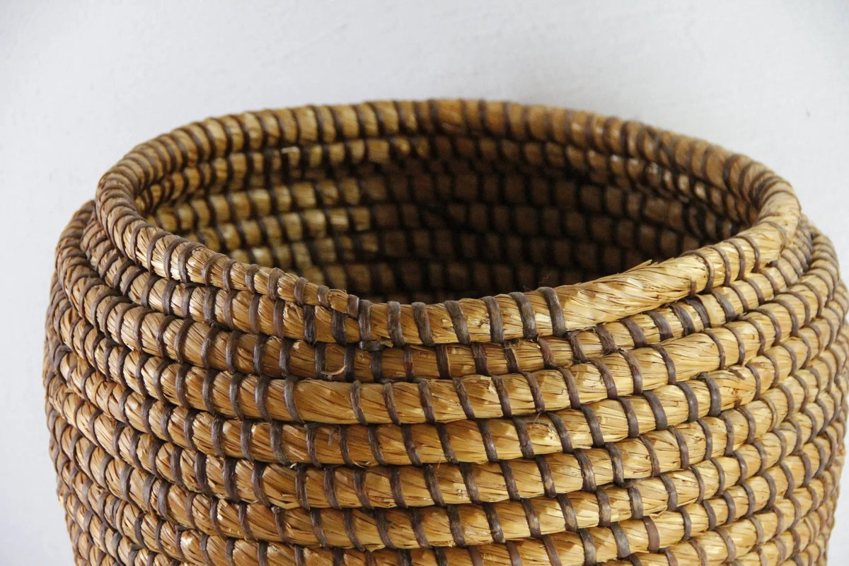 Antique French Basket | Tall Hand Coiled Rye Grain Basket - Debra Hall Lifestyle