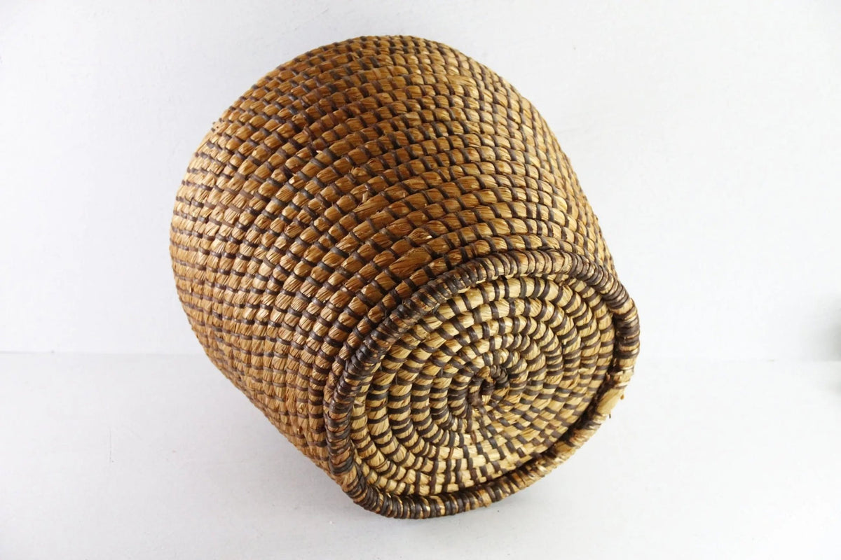 Antique French Basket | Tall Hand Coiled Rye Grain Basket - Debra Hall Lifestyle