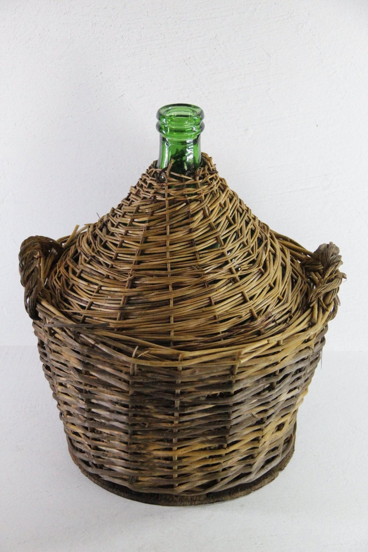 Antique French Demijohn | Large Wicker Covered Bottle - Handles - Debra Hall Lifestyle