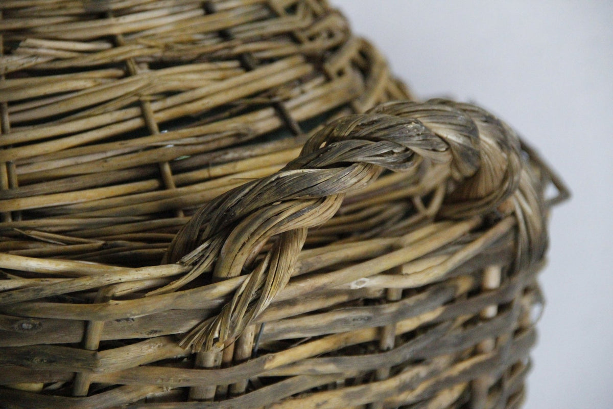 Antique French Demijohn | Large Wicker Covered Bottle - Handles - Debra Hall Lifestyle