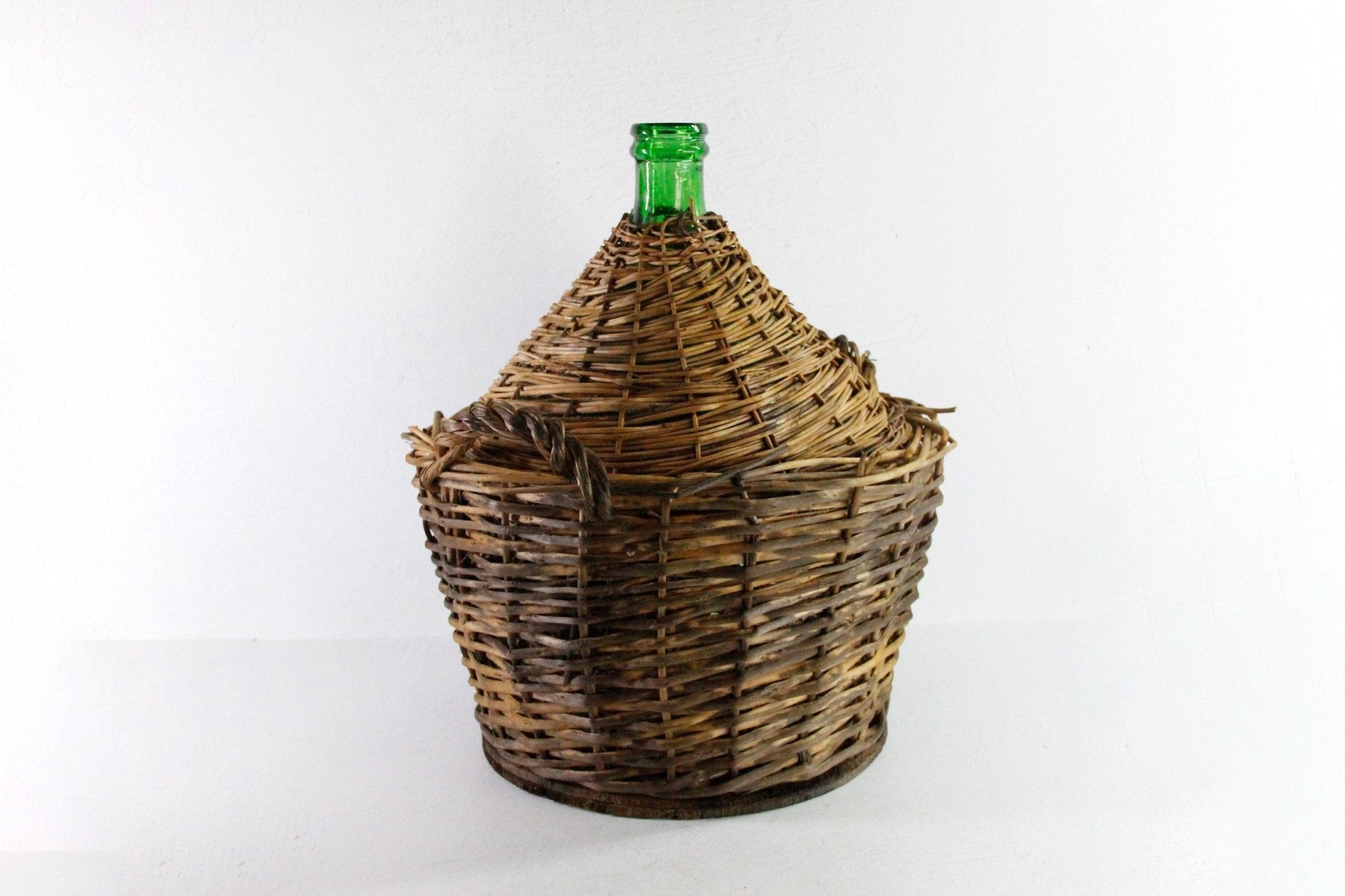 Antique French Demijohn | Large Wicker Covered Bottle - Handles - Debra Hall Lifestyle