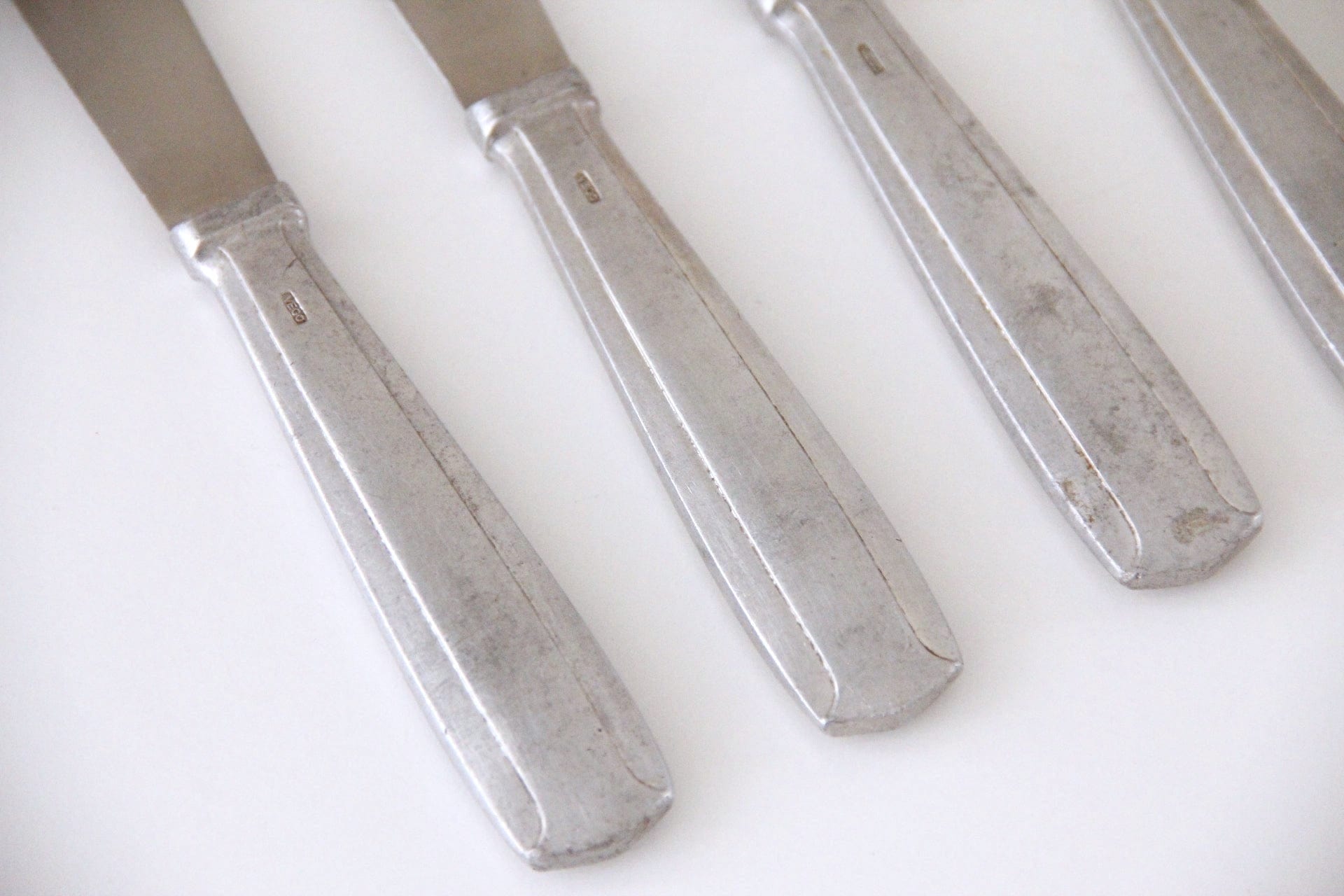 Antique French Nickel Dinner Knife |  Flatware 4 Pc. Hotel Tableware