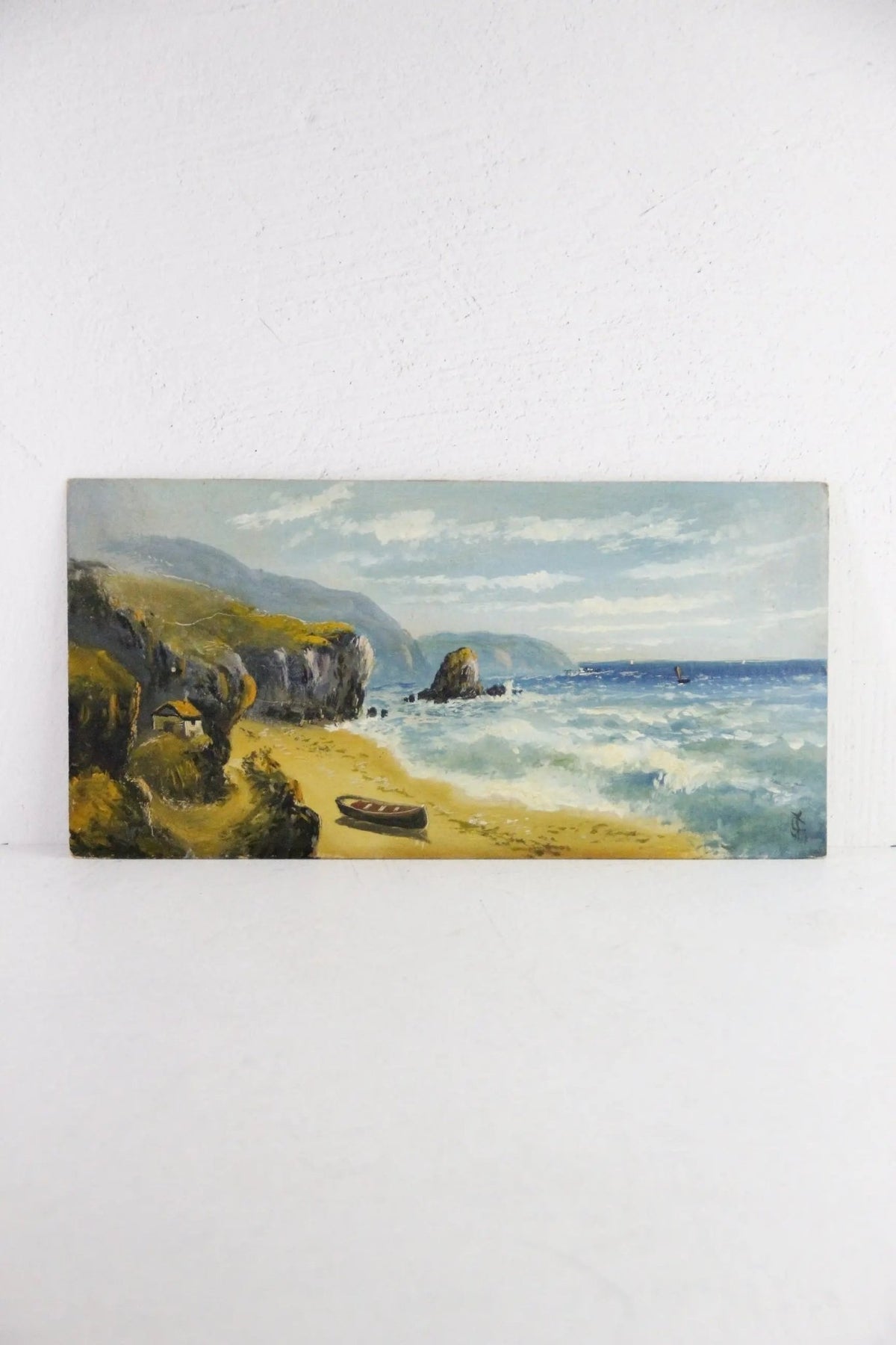 Antique French Oil Painting on Panel | Seascape with Cliffs - Debra Hall Lifestyle