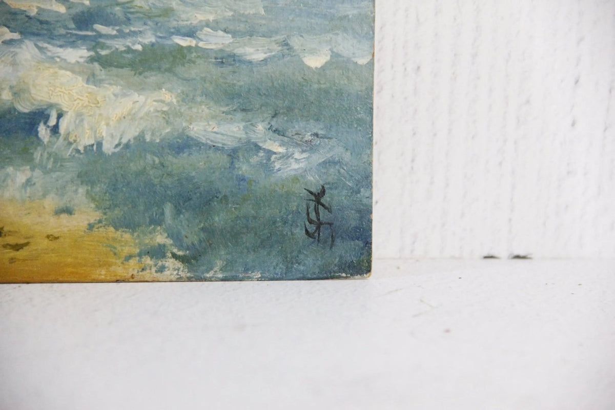 Antique French Oil Painting on Panel | Seascape with Cliffs - Debra Hall Lifestyle