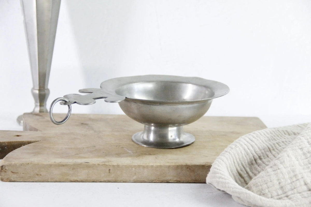 Antique French Pewter Scoop Porringer With Hang Ring | Stamped - Debra Hall Lifestyle
