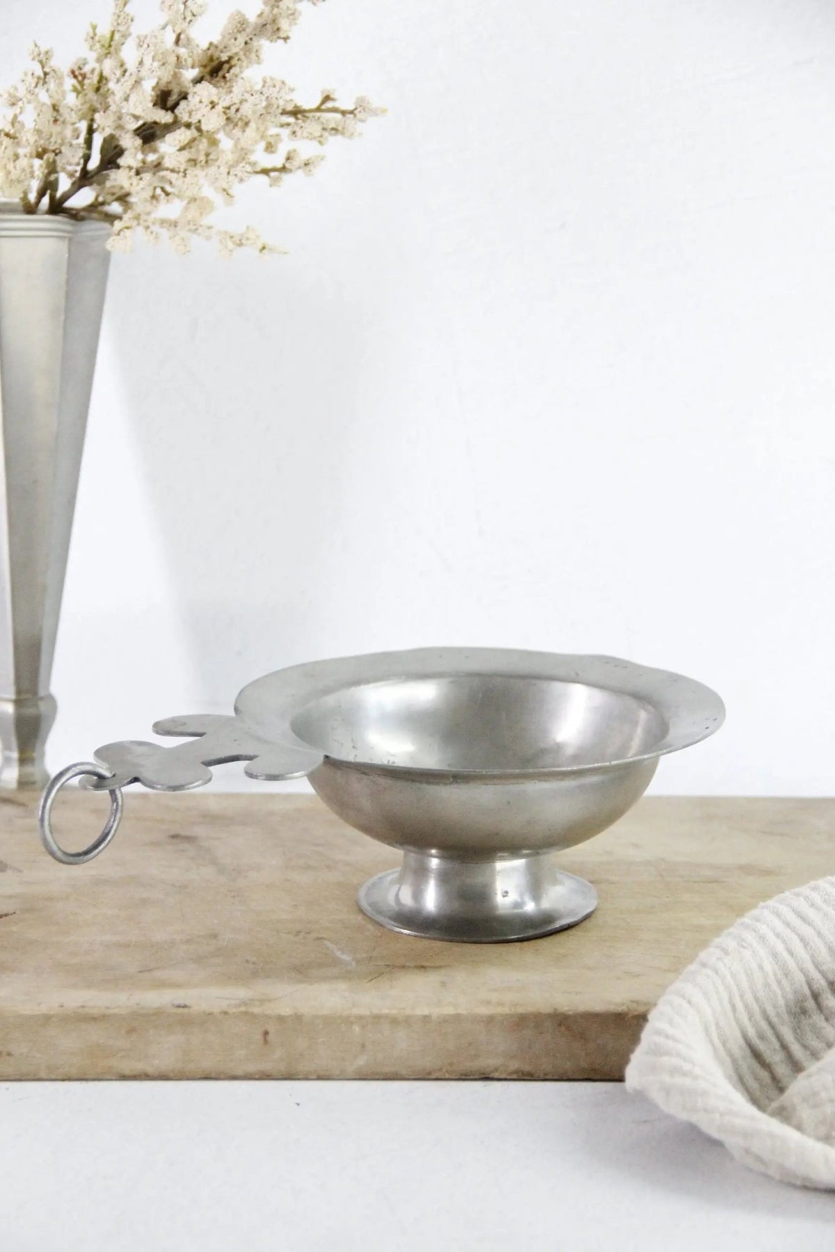 Antique French Pewter Scoop Porringer With Hang Ring | Stamped - Debra Hall Lifestyle