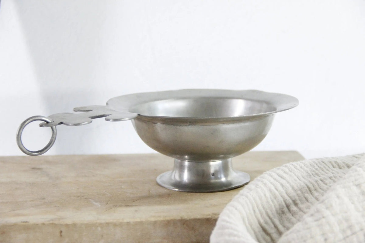 Antique French Pewter Scoop Porringer With Hang Ring | Stamped - Debra Hall Lifestyle