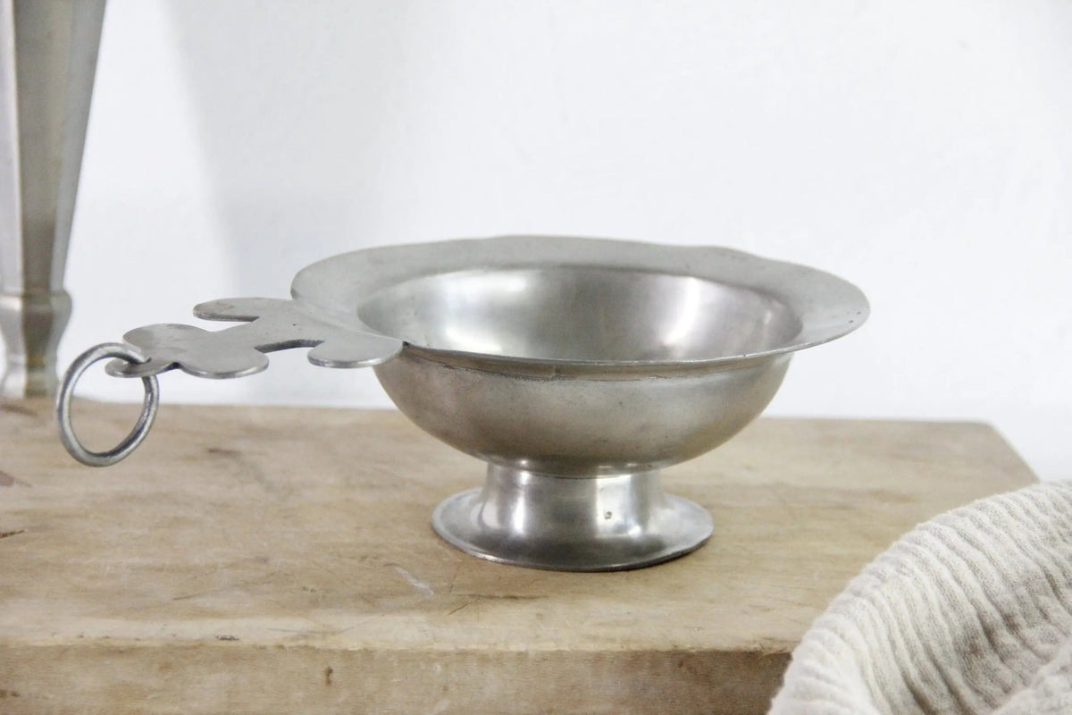 Antique French Pewter Scoop Porringer With Hang Ring | Stamped - Debra Hall Lifestyle