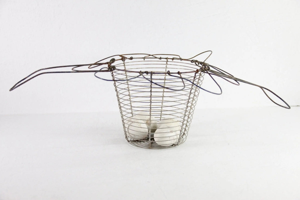 Antique French Wire Egg Basket | Collapsable with Handle - Debra Hall Lifestyle