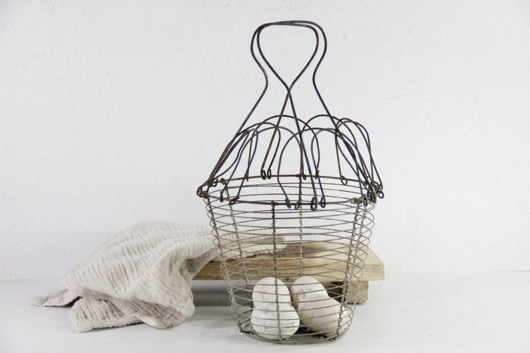 Antique French Wire Egg Basket | Collapsable with Handle - Debra Hall Lifestyle