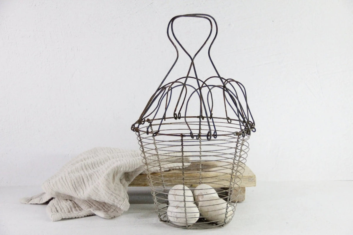Antique French Wire Egg Basket | Collapsable with Handle - Debra Hall Lifestyle