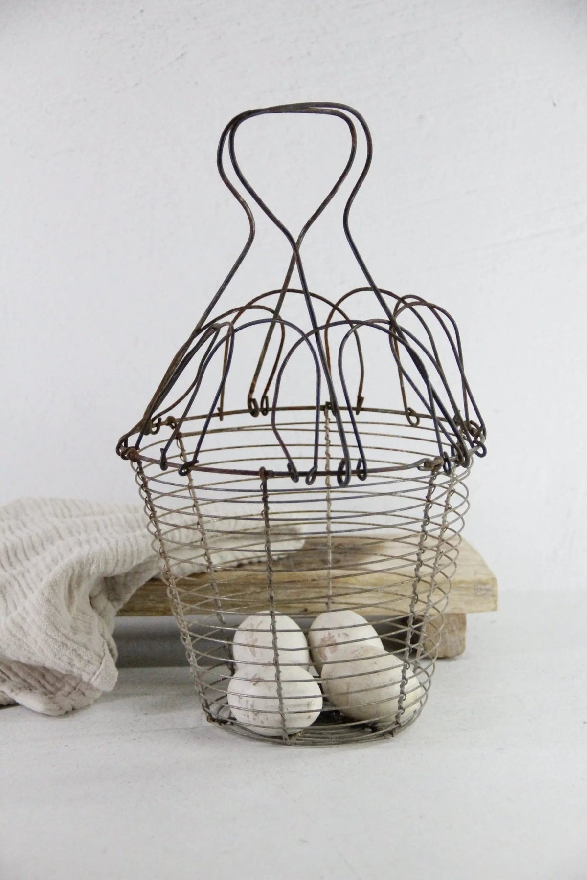 Antique French Wire Egg Basket | Collapsable with Handle - Debra Hall Lifestyle