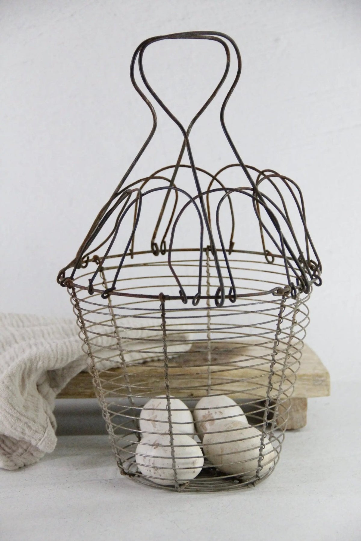 Antique French Wire Egg Basket | Collapsable with Handle - Debra Hall Lifestyle