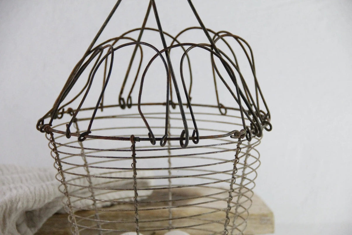 Antique French Wire Egg Basket | Collapsable with Handle - Debra Hall Lifestyle