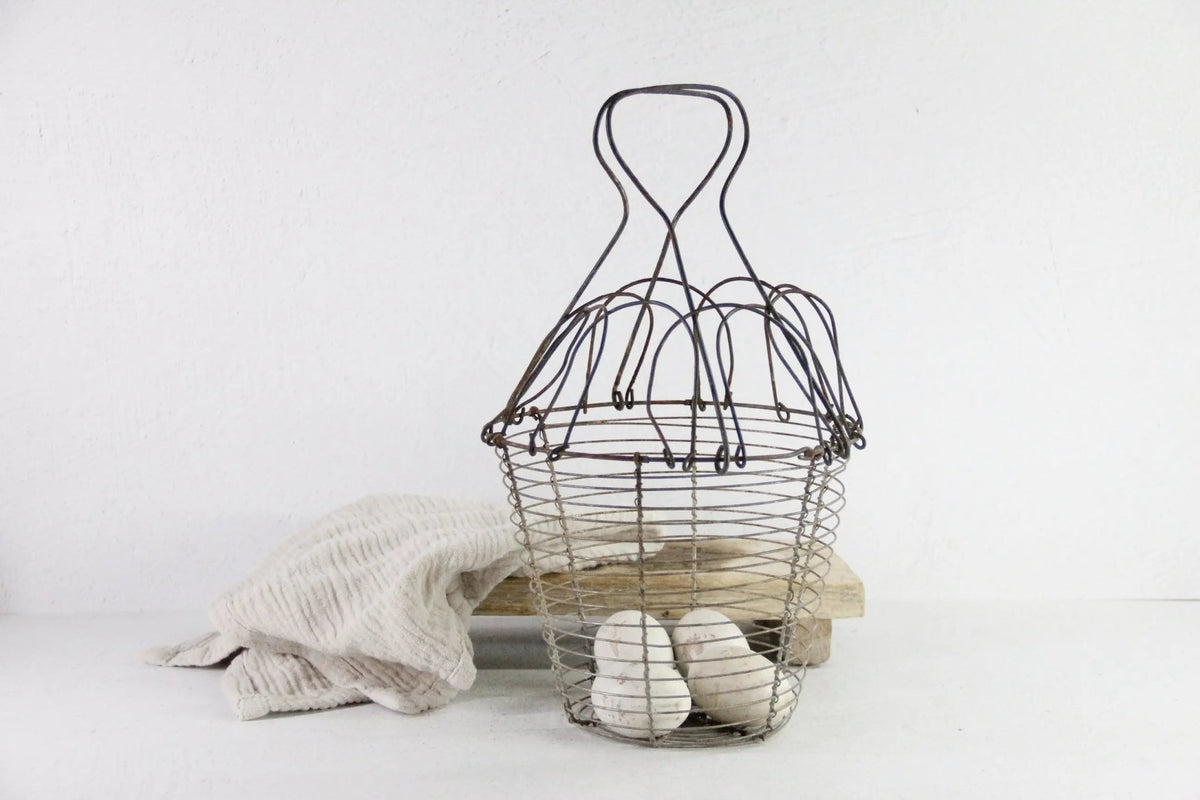 Antique French Wire Egg Basket | Collapsable with Handle - Debra Hall Lifestyle
