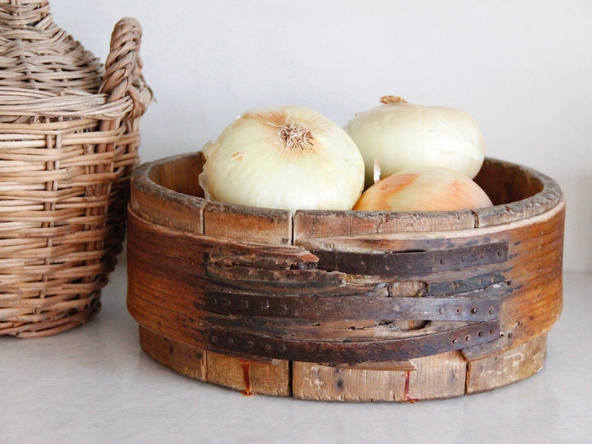 Antique French Wood Cheese Box Decorative Bowls
