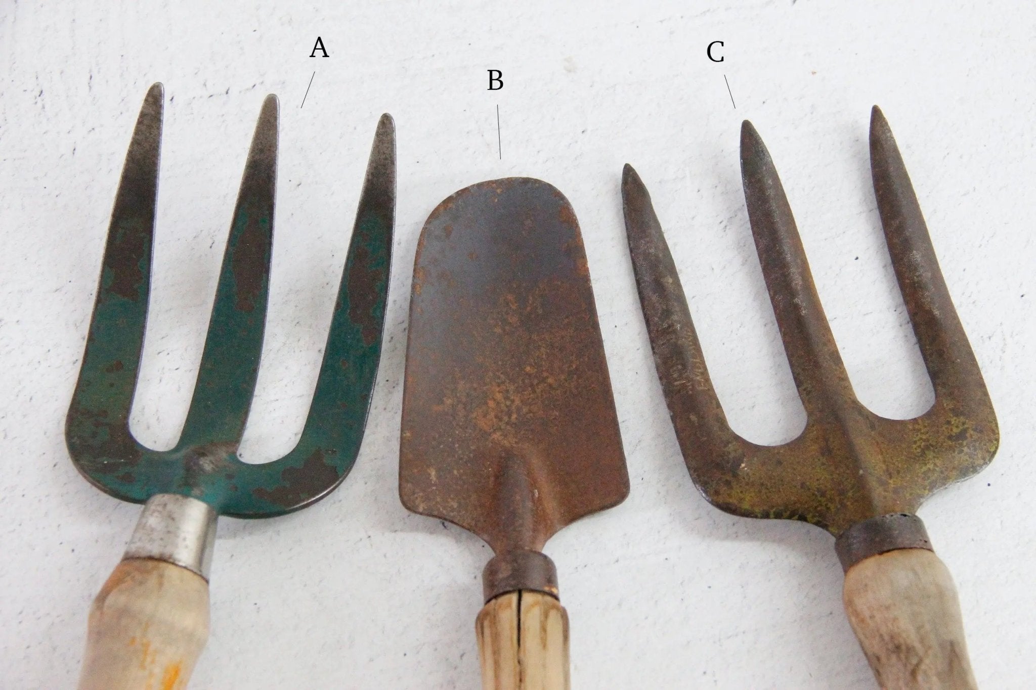 Antique Garden Tools | Assorted European Hand Forks & Trowel - Debra Hall Lifestyle