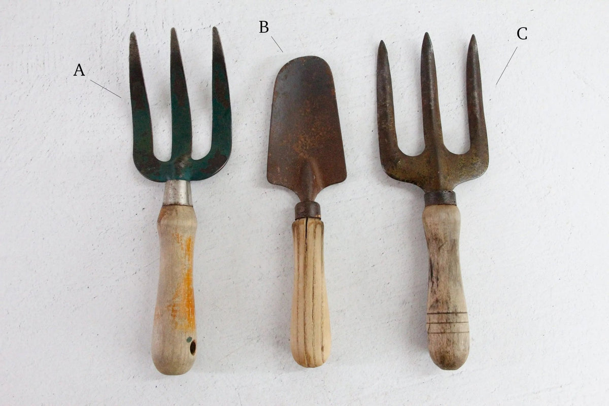 Antique Garden Tools | Assorted European Hand Forks & Trowel - Debra Hall Lifestyle